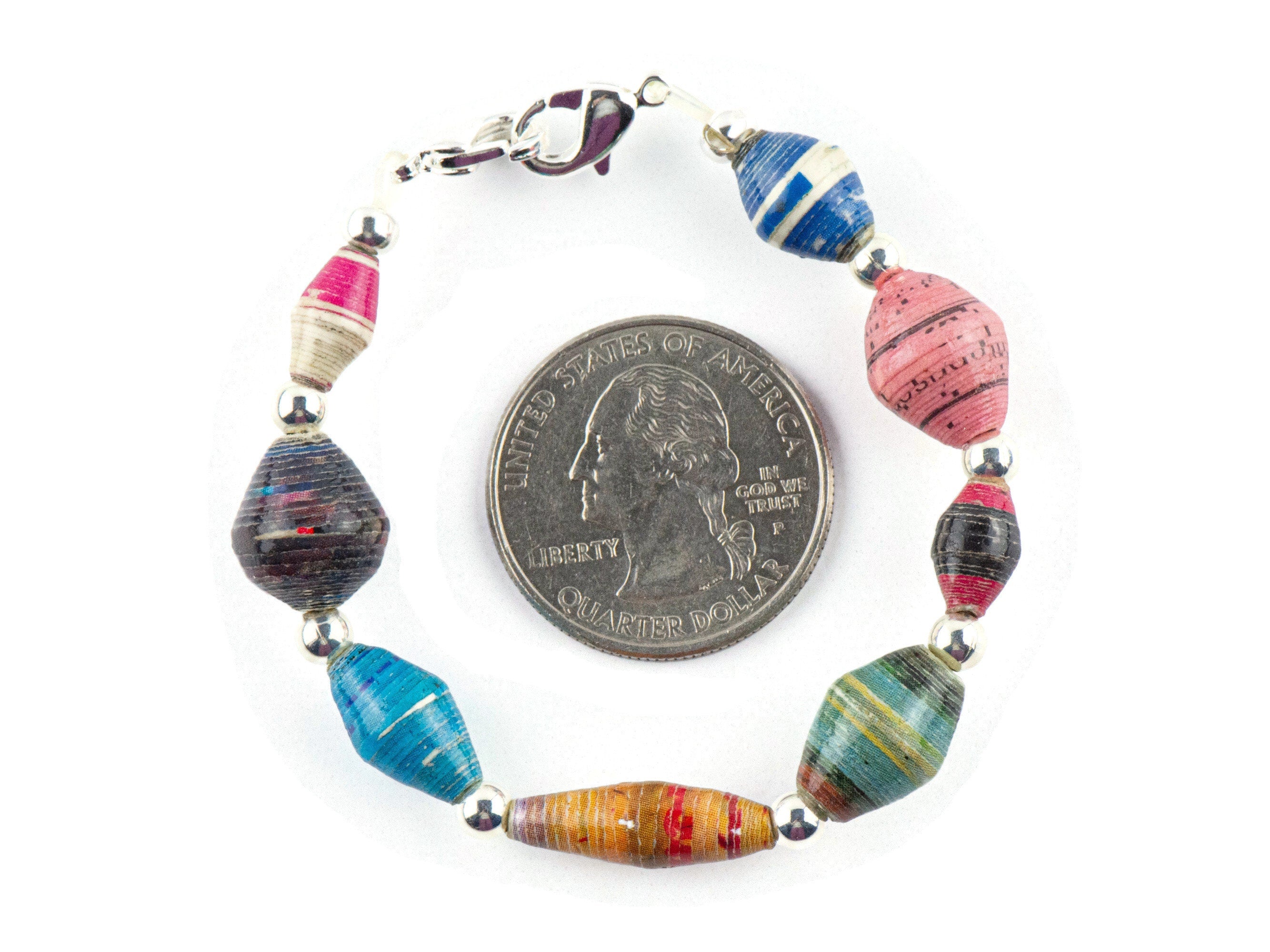 Recycled Paper Beads Interchangeable Stretch Beaded Watch Band • Medical ID Bracelet • Single Strand • Handmade Jewelry