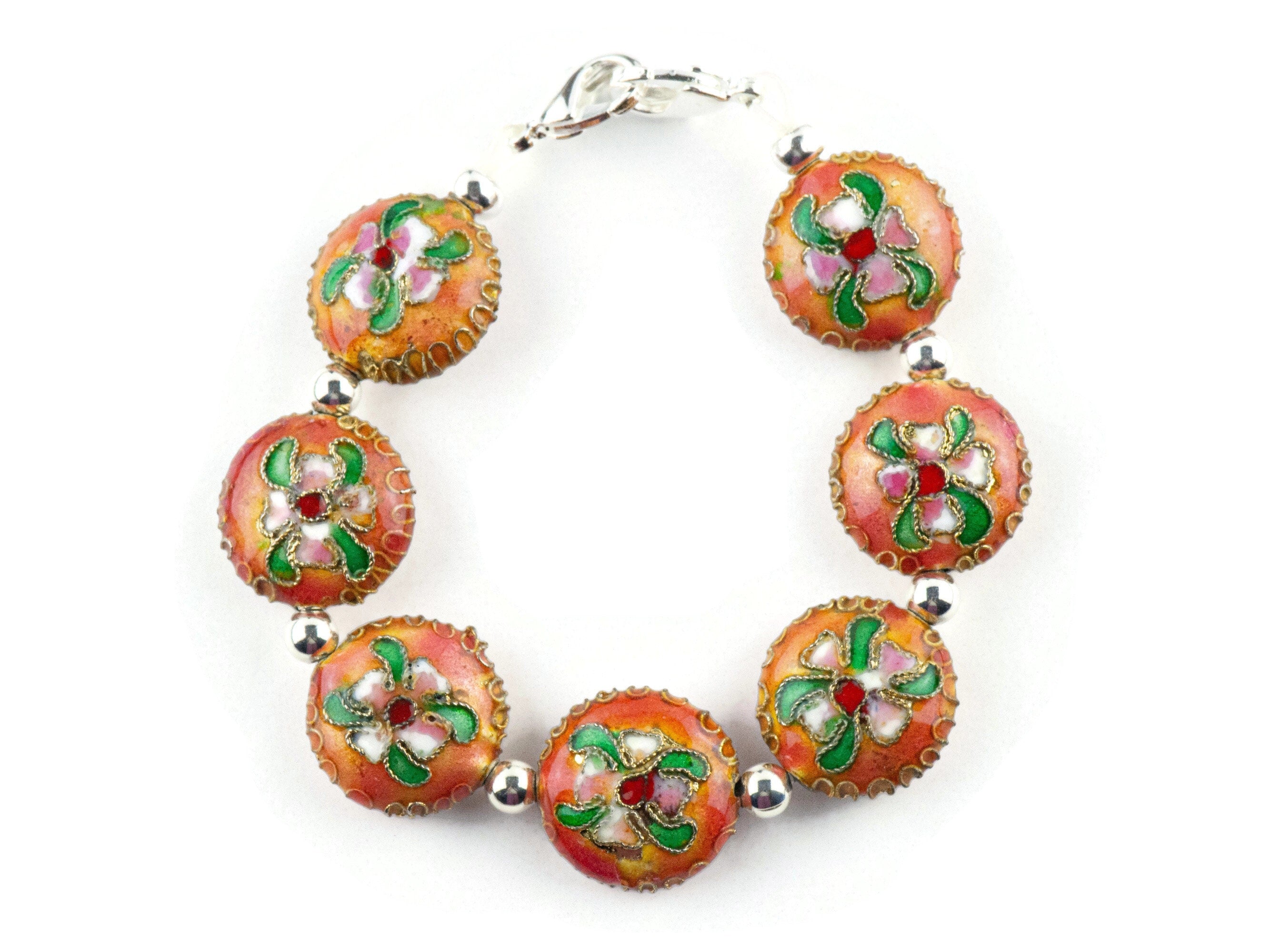 Cloisonne Orange Interchangeable Stretch Beaded Watch Band • Medical ID Bracelet • Single Strand • Handmade Jewelry