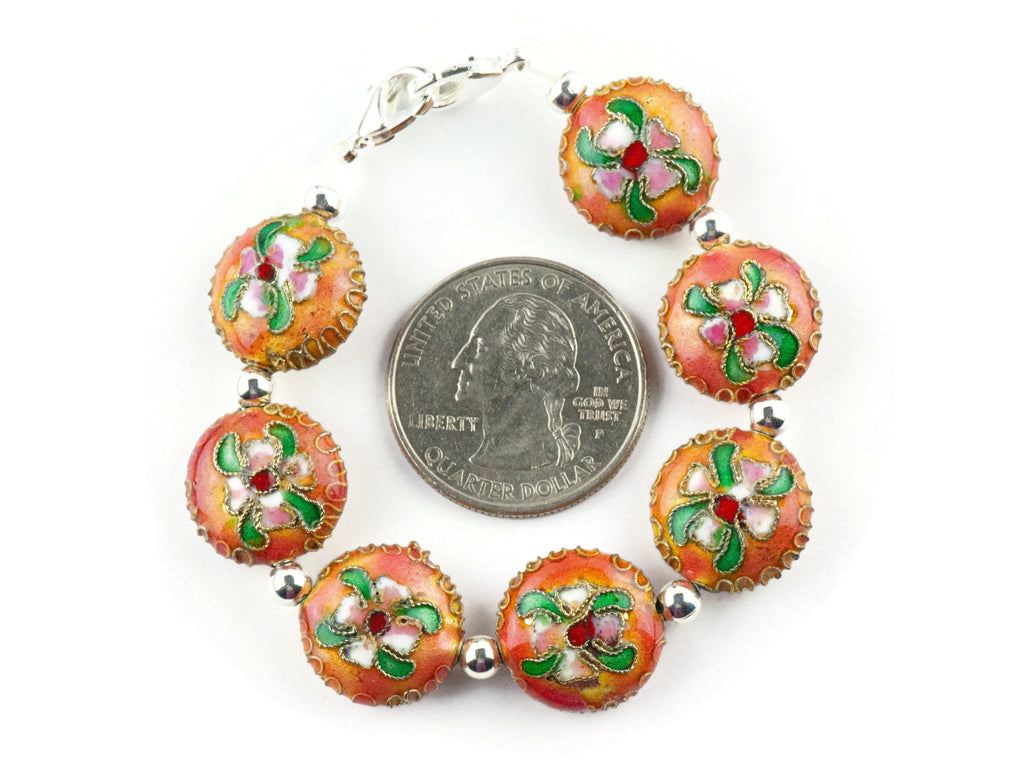 Cloisonne Orange Interchangeable Stretch Beaded Watch Band • Medical ID Bracelet • Single Strand • Handmade Jewelry