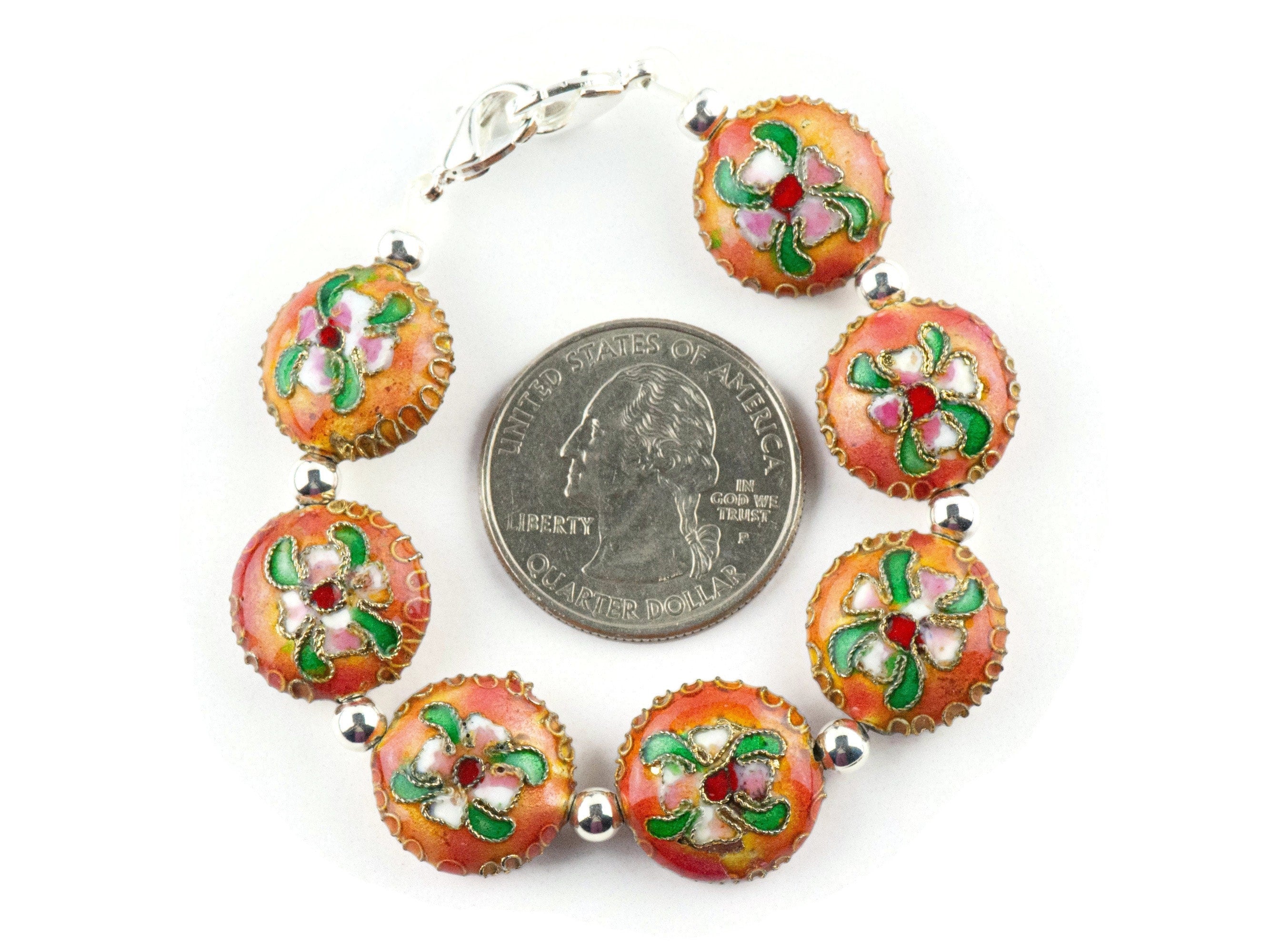 Cloisonne Orange Interchangeable Stretch Beaded Watch Band • Medical ID Bracelet • Single Strand • Handmade Jewelry
