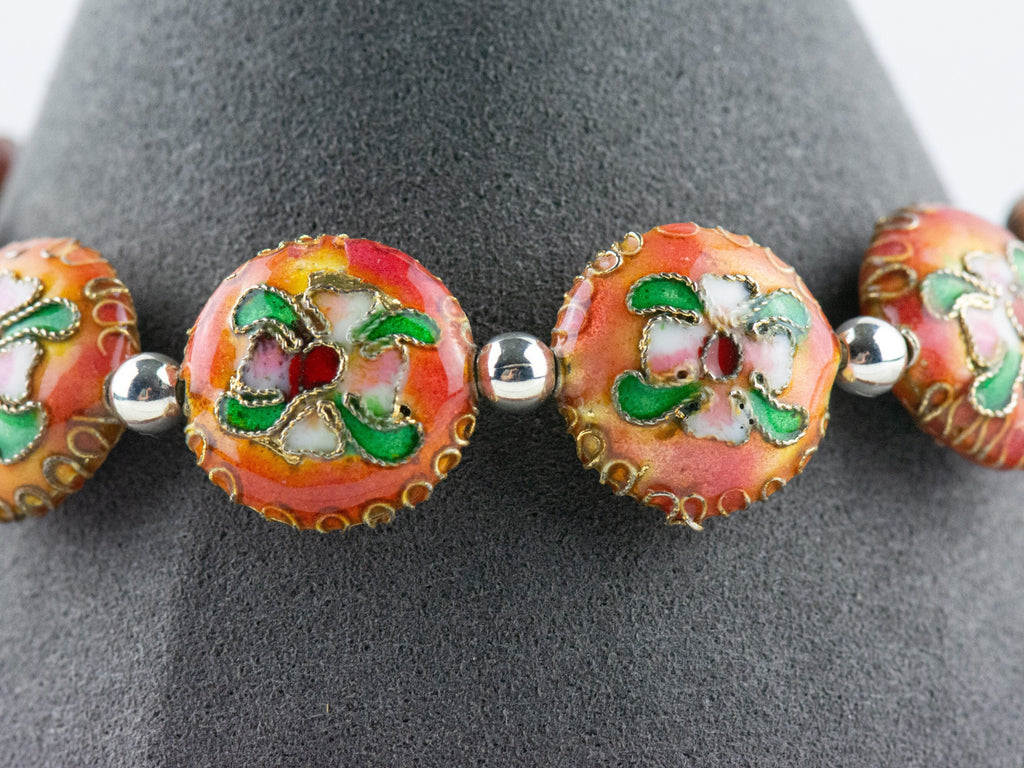 Cloisonne Orange Interchangeable Stretch Beaded Watch Band • Medical ID Bracelet • Single Strand • Handmade Jewelry