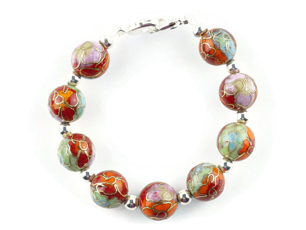 Cloisonne Round Orange Mix Interchangeable Stretch Beaded Watch Band • Medical ID Bracelet • Single Strand • Handmade Jewelry