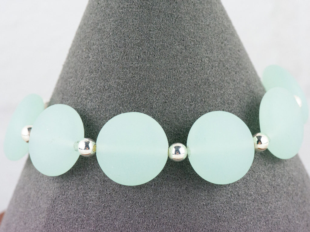 Frosted Light Blue Glass Interchangeable Stretch Beaded Watch Band • Medical ID Bracelet • Single Strand • Handmade Jewelry