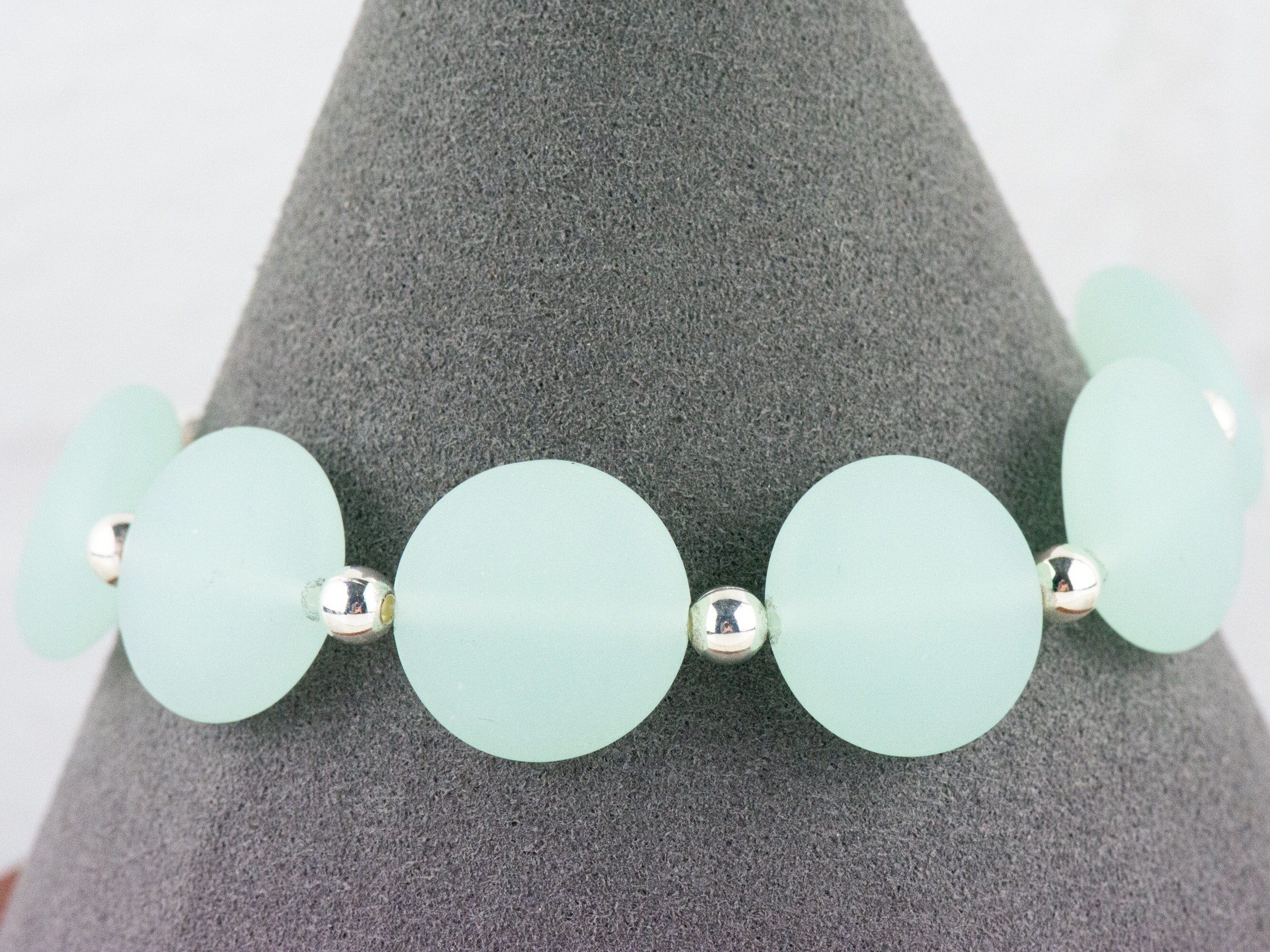 Frosted Light Blue Glass Interchangeable Stretch Beaded Watch Band • Medical ID Bracelet • Single Strand • Handmade Jewelry