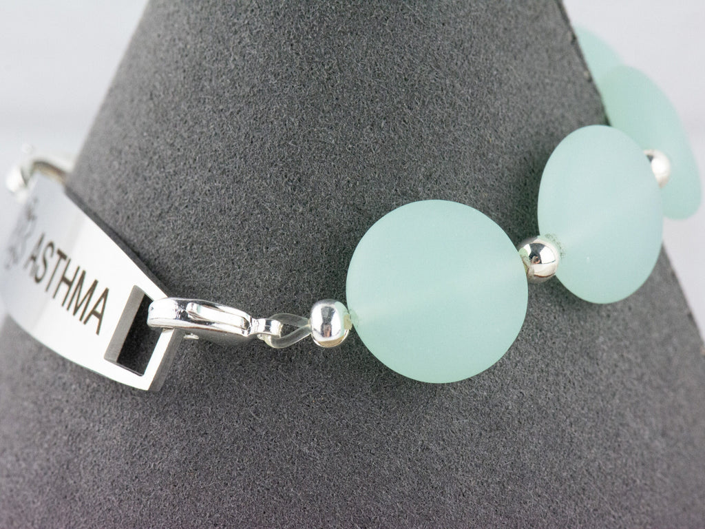 Frosted Light Blue Glass Interchangeable Stretch Beaded Watch Band • Medical ID Bracelet • Single Strand • Handmade Jewelry