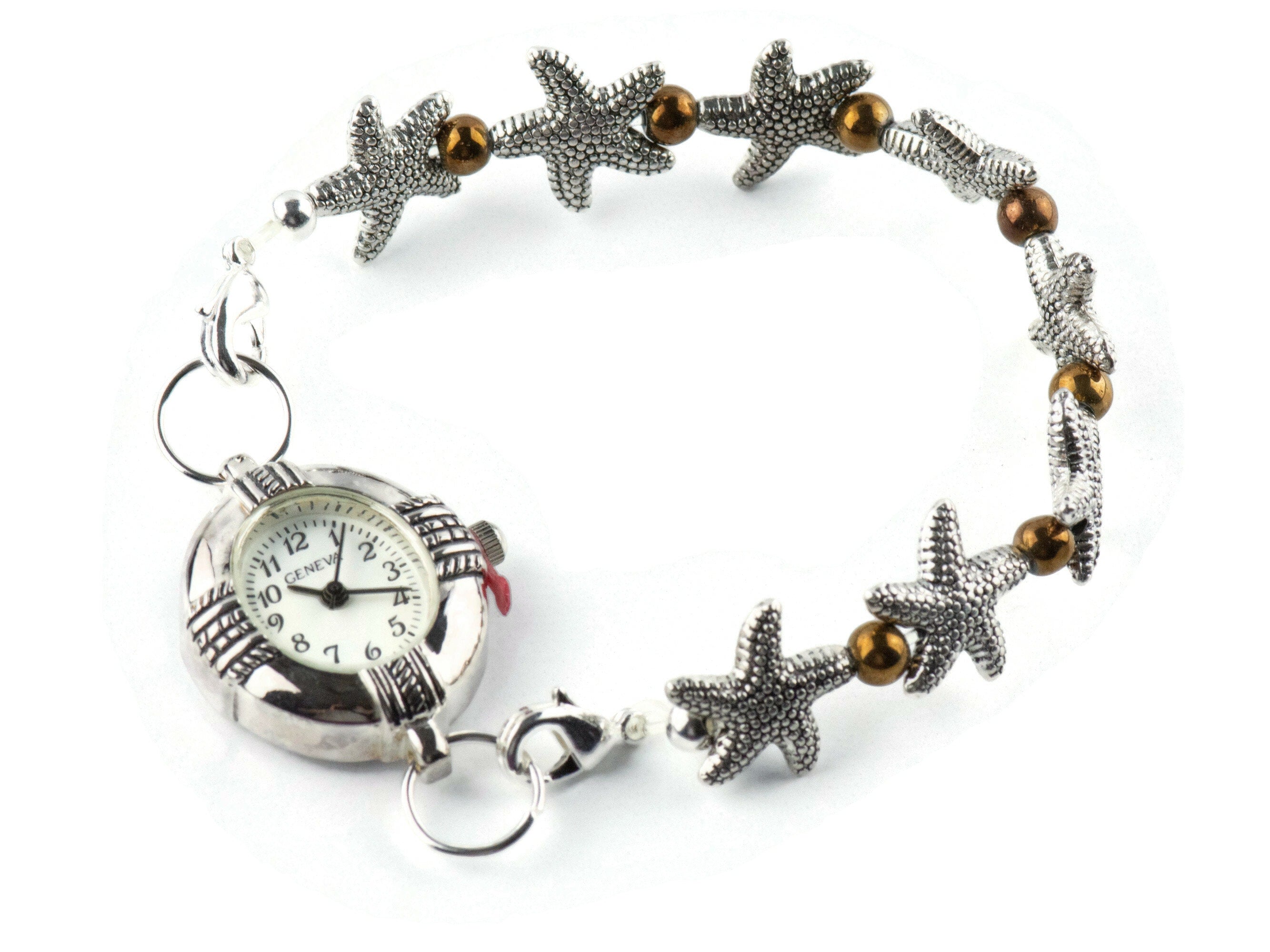 Metal Starfish Interchangeable Stretch Beaded Watch Band • Medical ID Bracelet • Single Strand • Handmade Jewelry