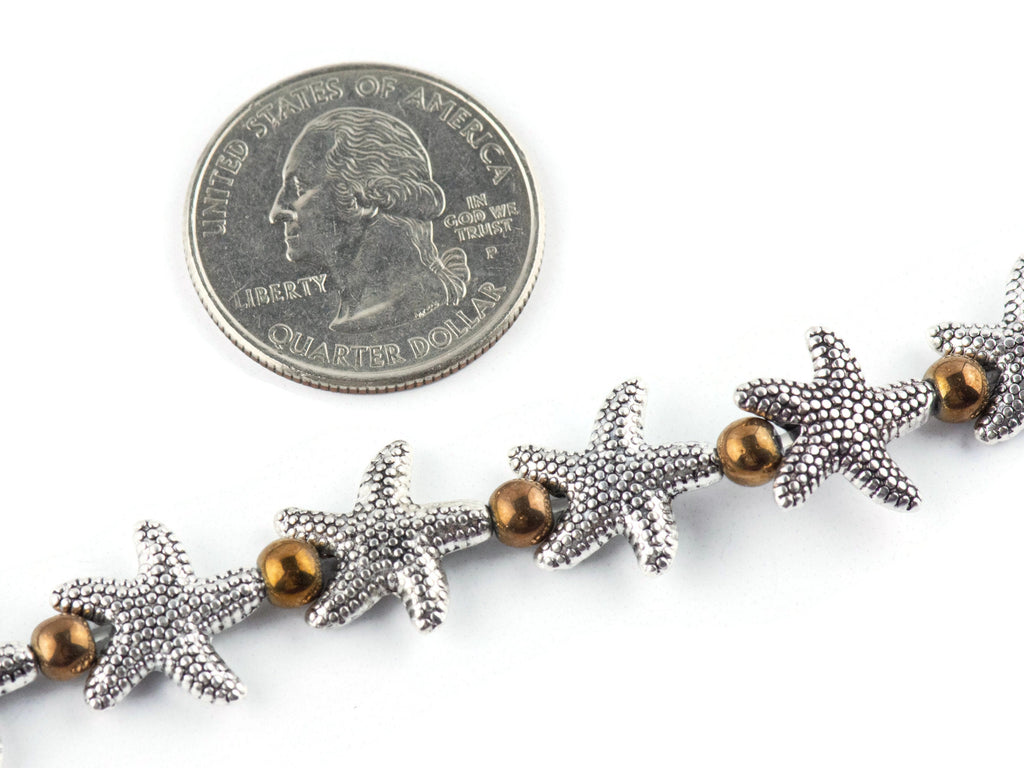 Metal Starfish Interchangeable Stretch Beaded Watch Band • Medical ID Bracelet • Single Strand • Handmade Jewelry