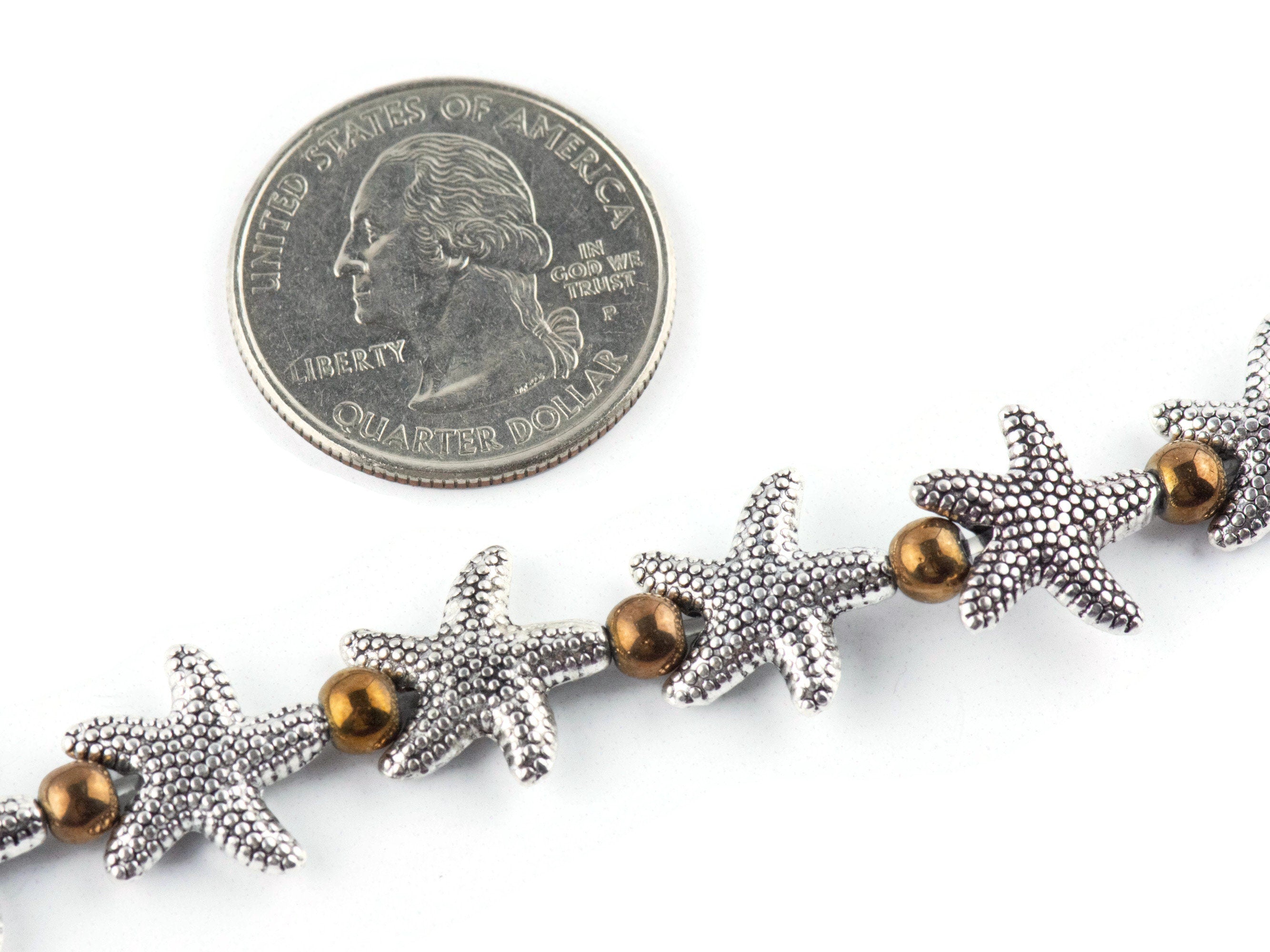 Metal Starfish Interchangeable Stretch Beaded Watch Band • Medical ID Bracelet • Single Strand • Handmade Jewelry
