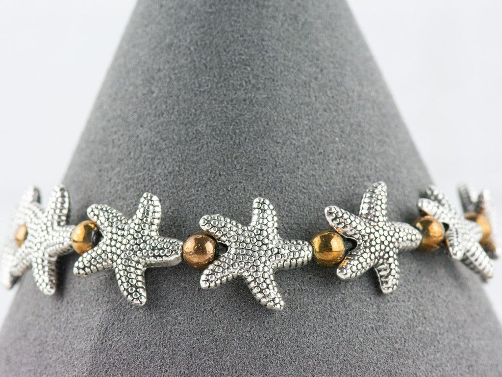 Metal Starfish Interchangeable Stretch Beaded Watch Band • Medical ID Bracelet • Single Strand • Handmade Jewelry