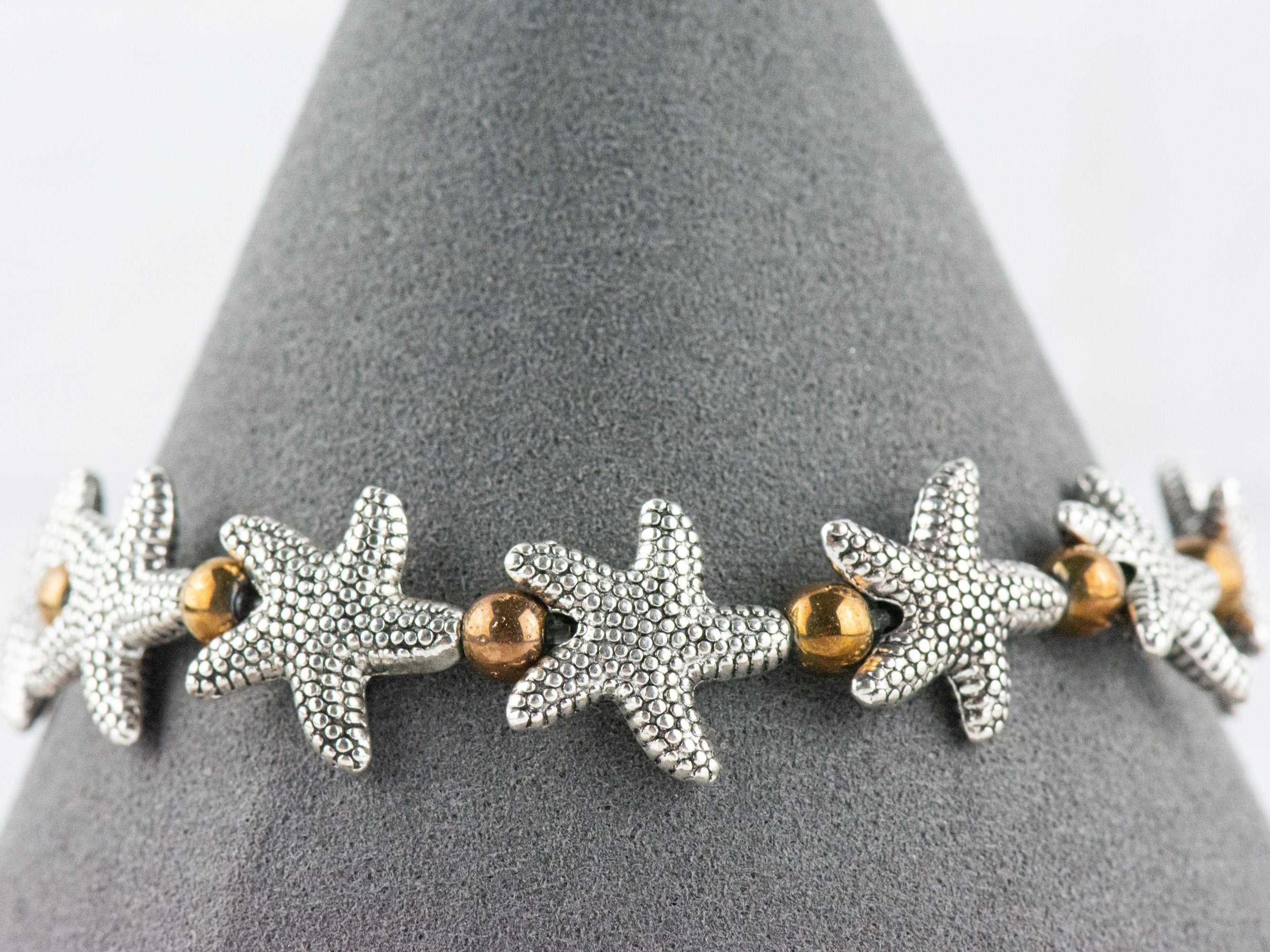 Metal Starfish Interchangeable Stretch Beaded Watch Band • Medical ID Bracelet • Single Strand • Handmade Jewelry