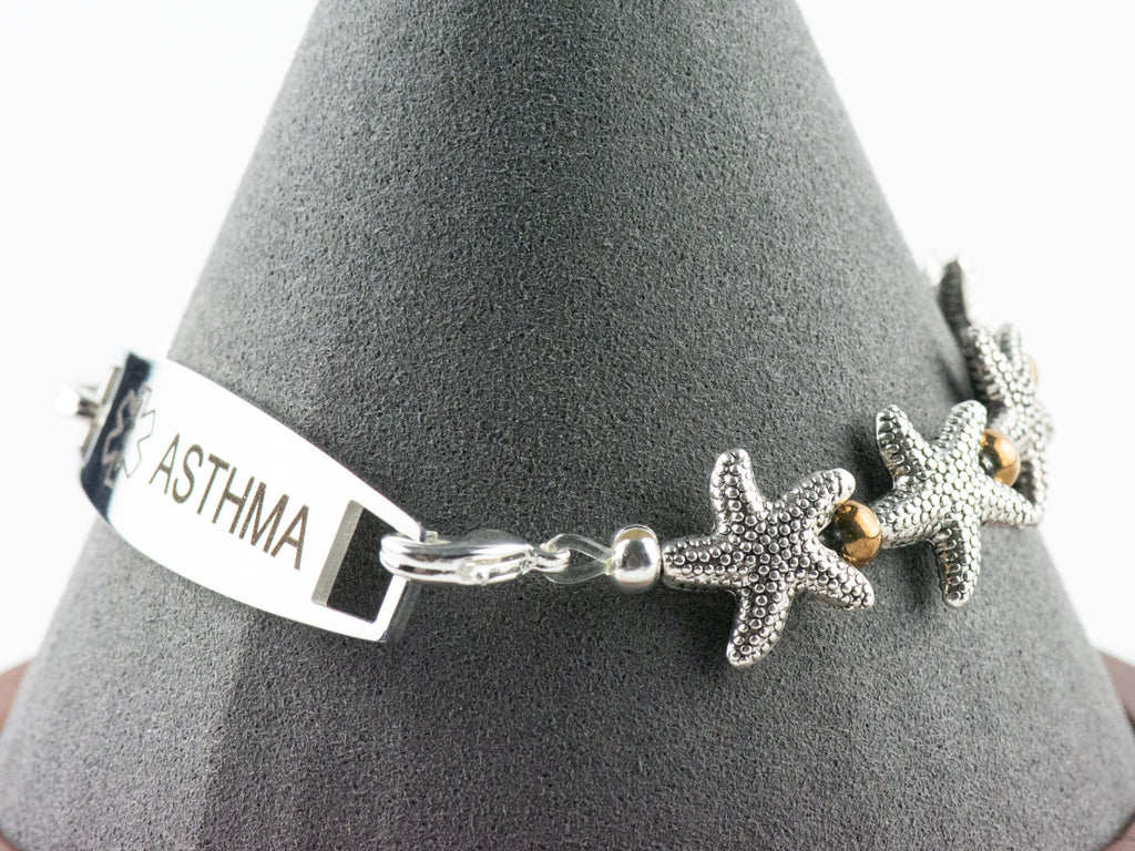 Metal Starfish Interchangeable Stretch Beaded Watch Band • Medical ID Bracelet • Single Strand • Handmade Jewelry
