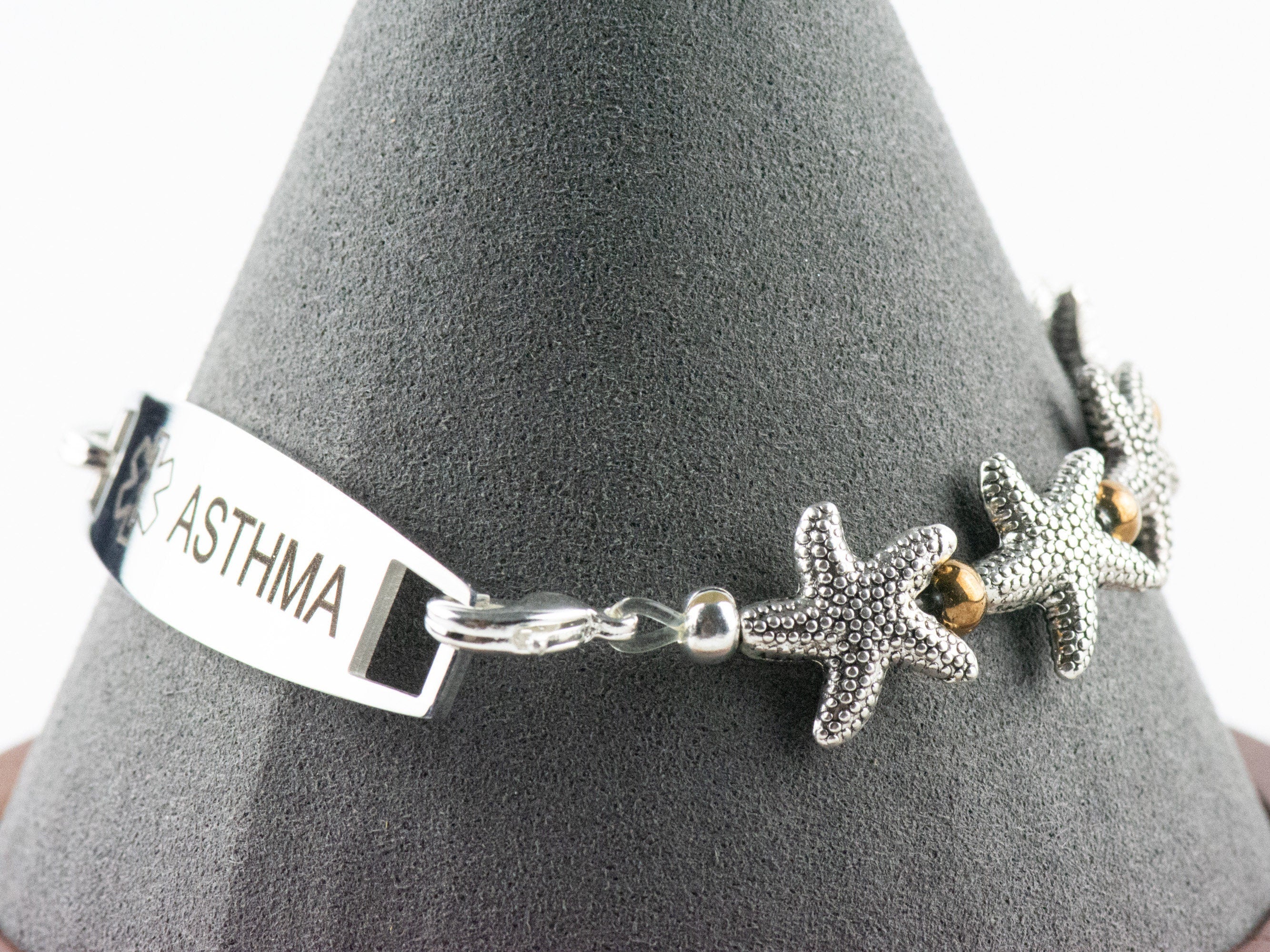 Metal Starfish Interchangeable Stretch Beaded Watch Band • Medical ID Bracelet • Single Strand • Handmade Jewelry