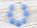 Frosted Blue Glass Interchangeable Stretch Beaded Watch Band • Medical ID Bracelet • Single Strand • Handmade Jewelry