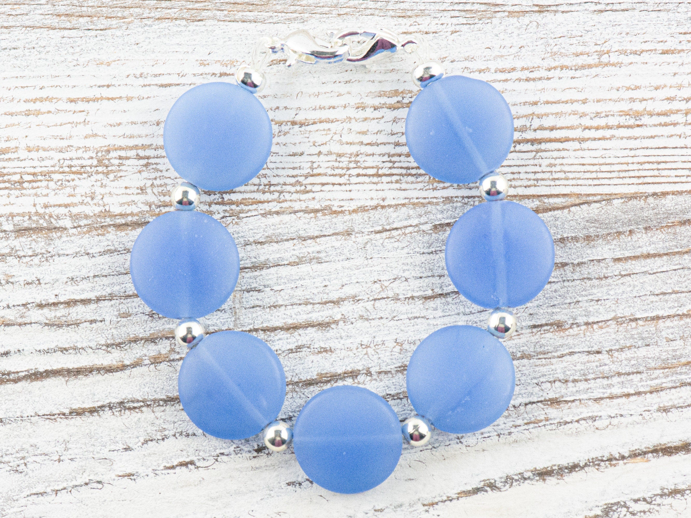 Frosted Blue Glass Interchangeable Stretch Beaded Watch Band • Medical ID Bracelet • Single Strand • Handmade Jewelry