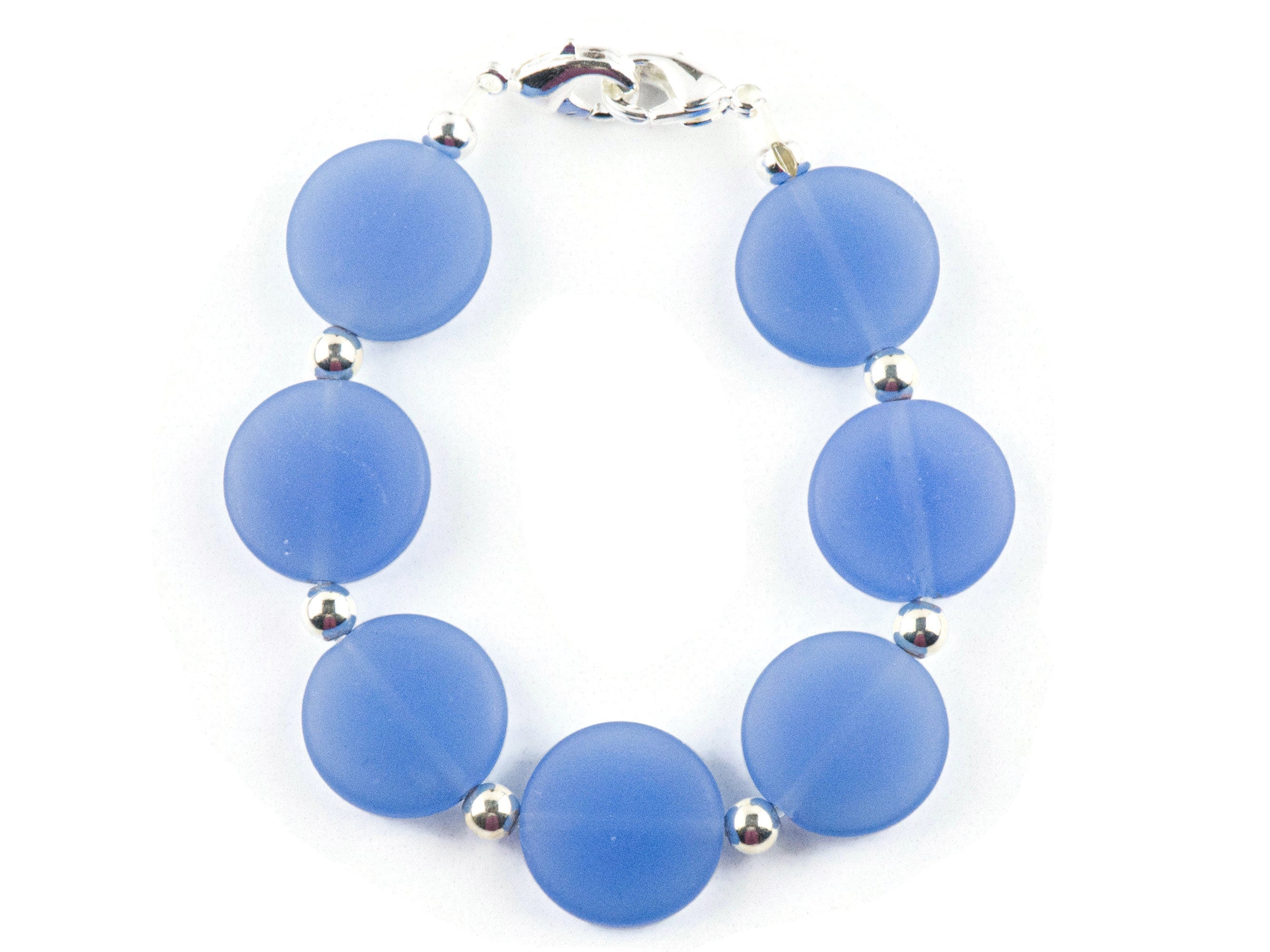 Frosted Blue Glass Interchangeable Stretch Beaded Watch Band • Medical ID Bracelet • Single Strand • Handmade Jewelry