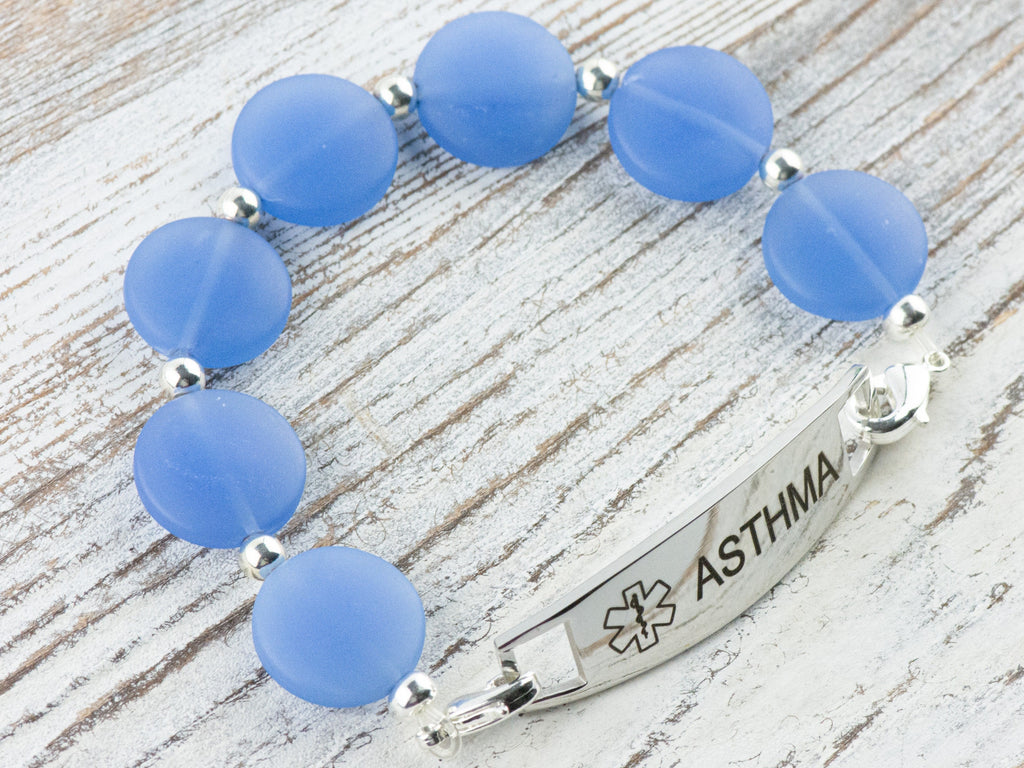 Frosted Blue Glass Interchangeable Stretch Beaded Watch Band • Medical ID Bracelet • Single Strand • Handmade Jewelry