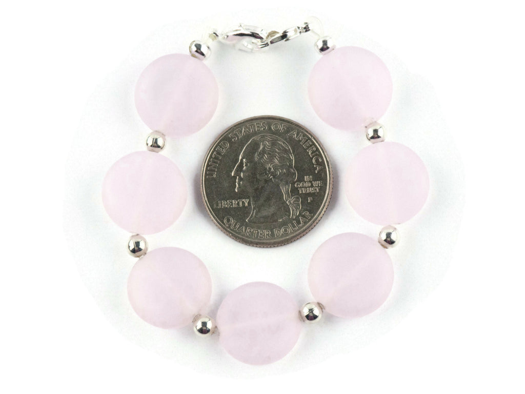 Frosted Pink Glass Interchangeable Stretch Beaded Watch Band • Medical ID Bracelet • Single Strand • Handmade Jewelry
