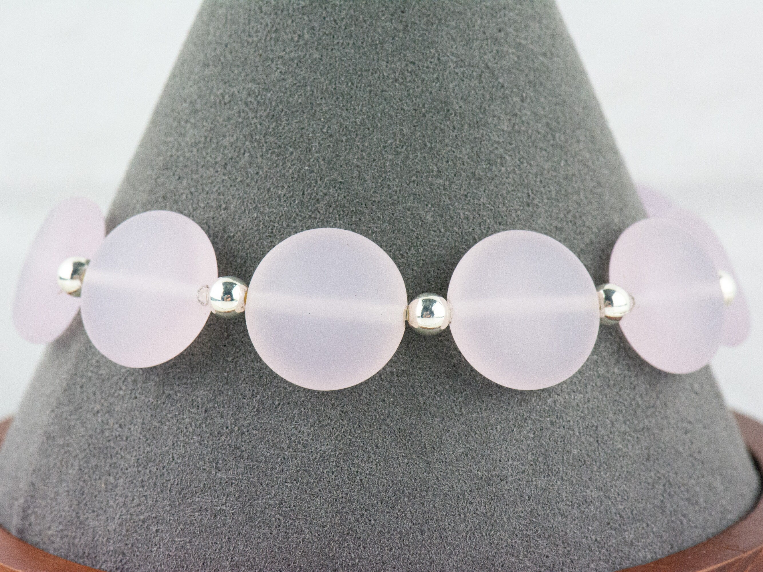 Frosted Pink Glass Interchangeable Stretch Beaded Watch Band • Medical ID Bracelet • Single Strand • Handmade Jewelry