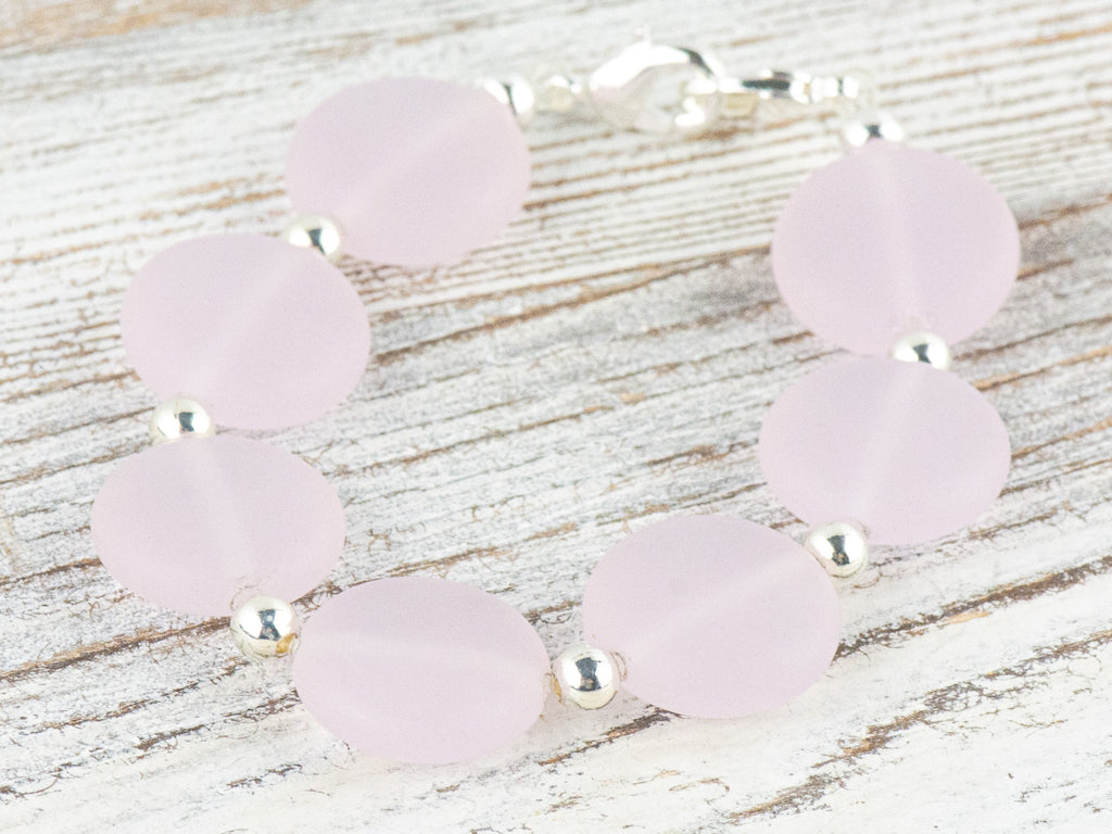Frosted Pink Glass Interchangeable Stretch Beaded Watch Band • Medical ID Bracelet • Single Strand • Handmade Jewelry