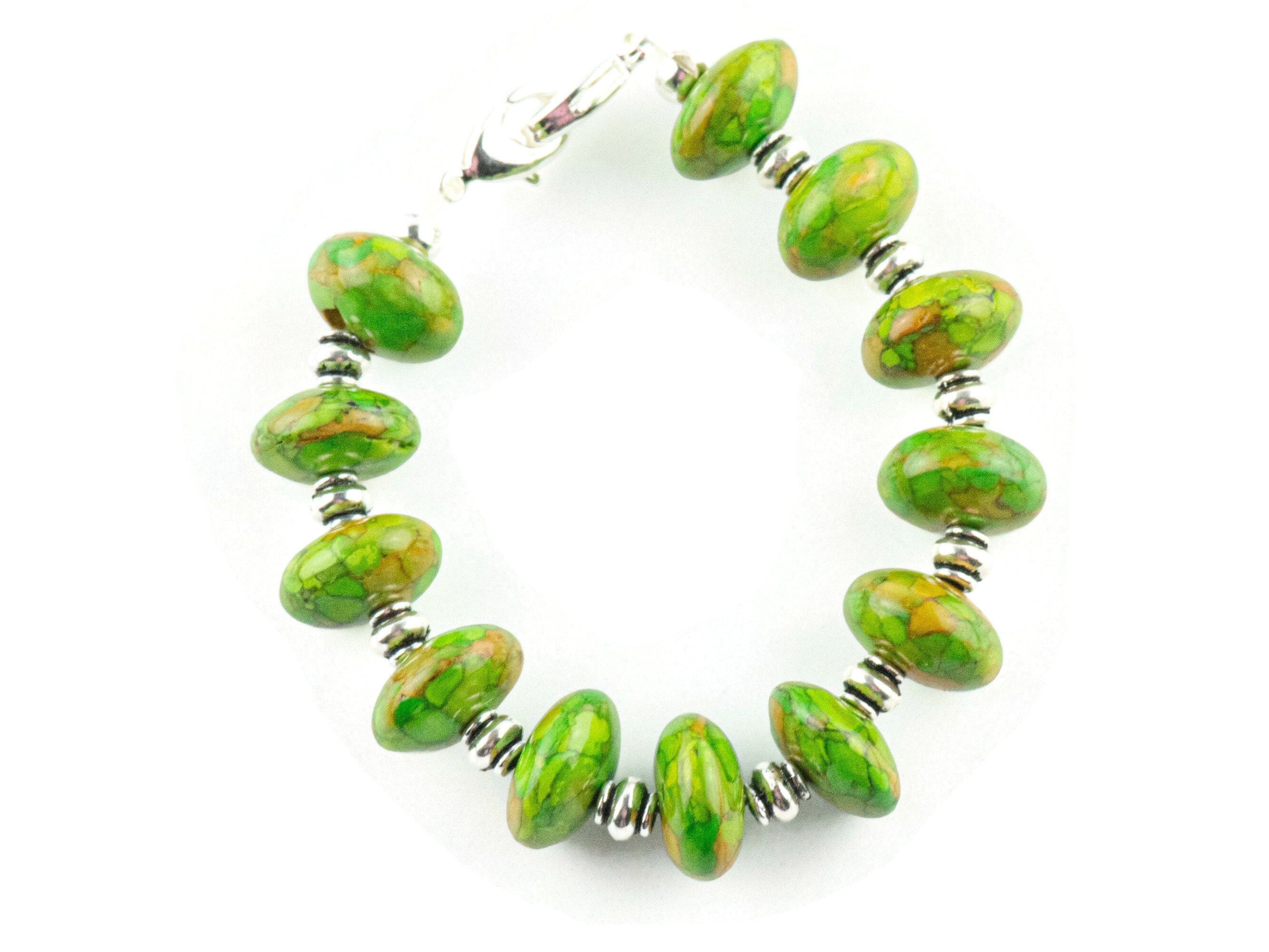 Green Mosaic Rondelle Interchangeable Stretch Beaded Watch Band • Medical ID Bracelet • Single Strand • Handmade Jewelry