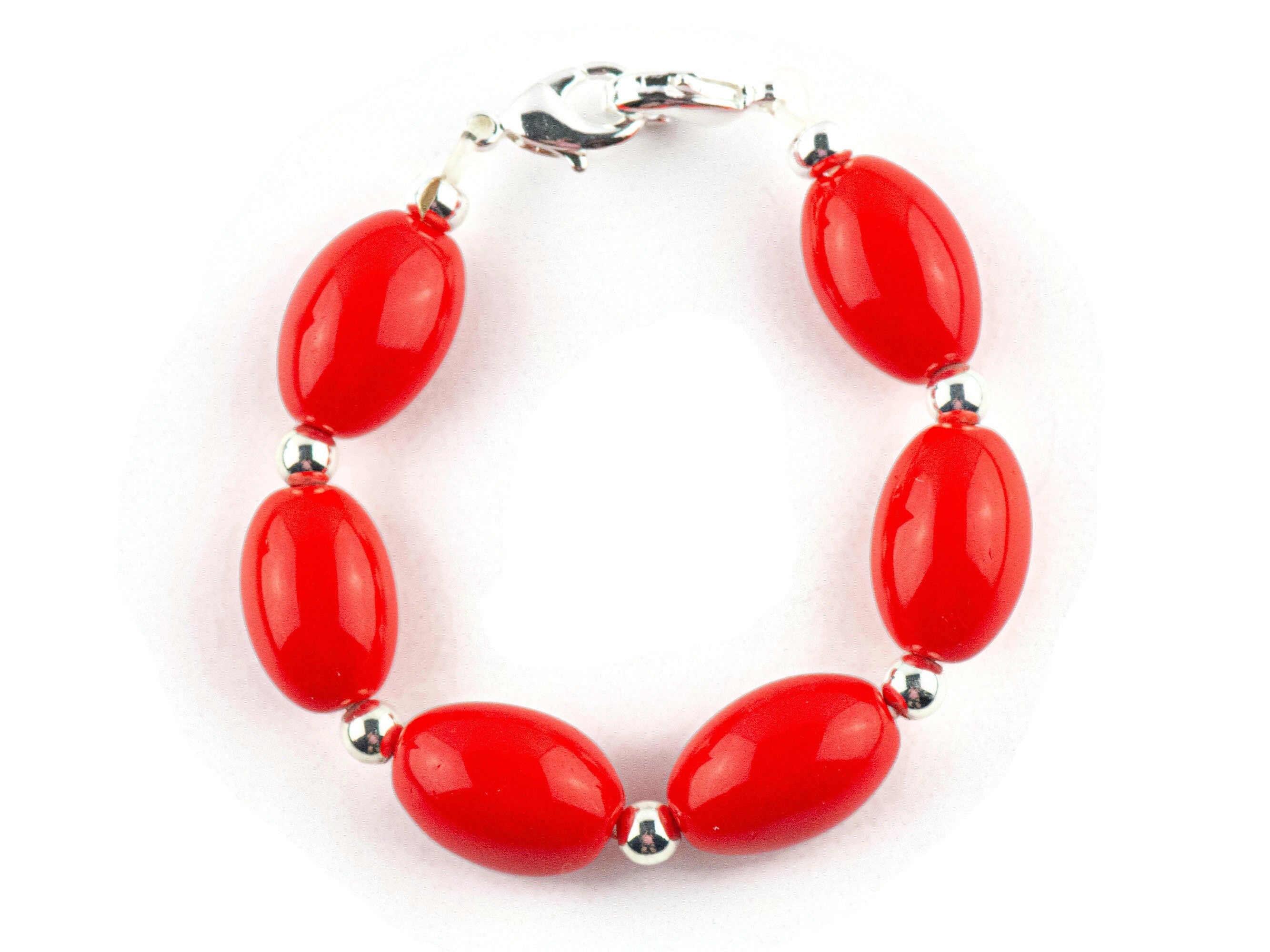 Red Vintage German Glass Interchangeable Stretch Beaded Watch Band • Medical ID Bracelet • Single Strand • Handmade Jewelry