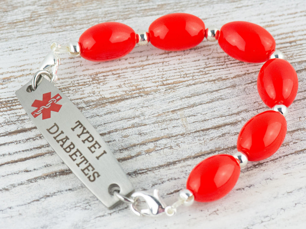 Red Vintage German Glass Interchangeable Stretch Beaded Watch Band • Medical ID Bracelet • Single Strand • Handmade Jewelry