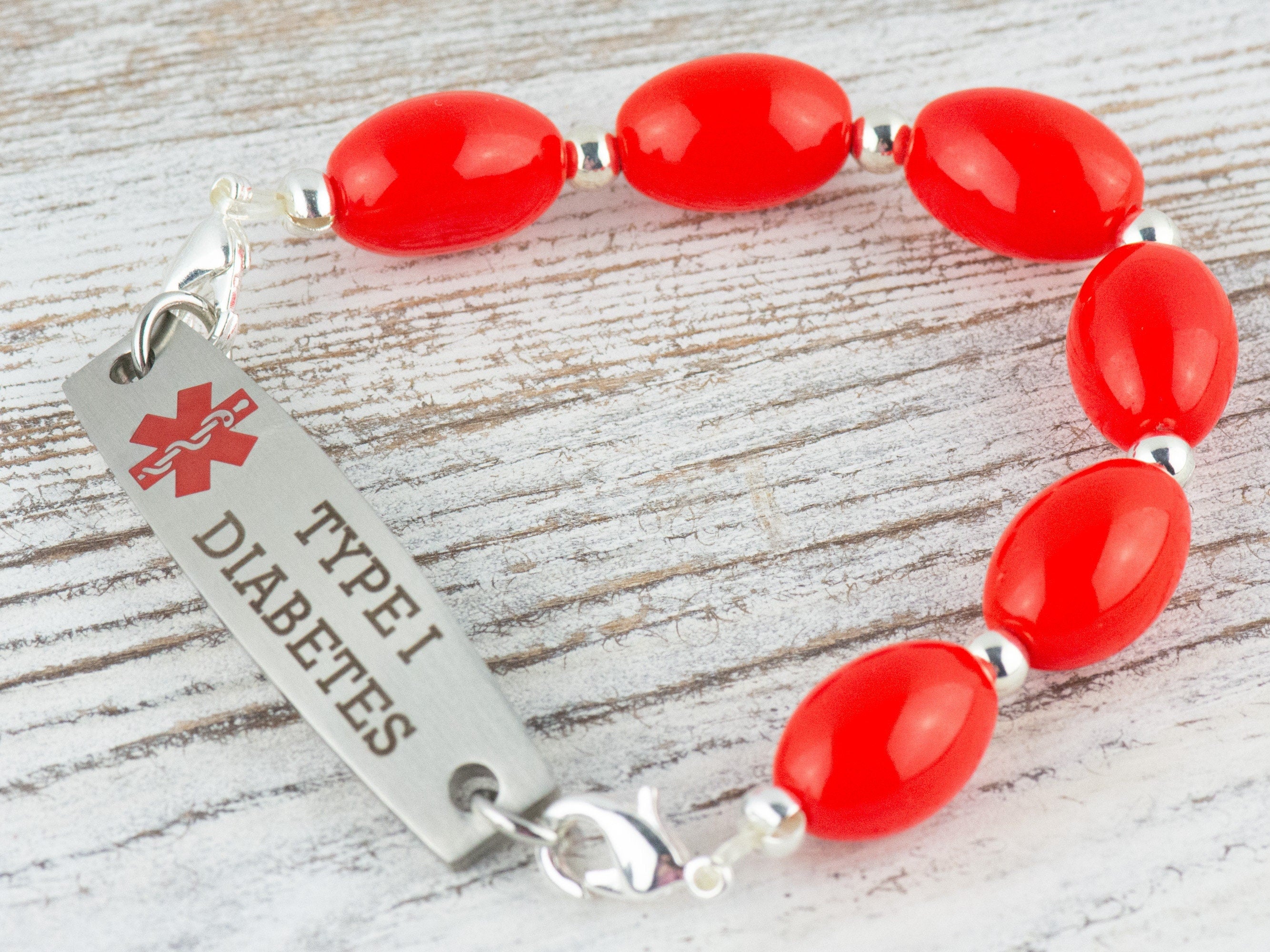 Red Vintage German Glass Interchangeable Stretch Beaded Watch Band • Medical ID Bracelet • Single Strand • Handmade Jewelry