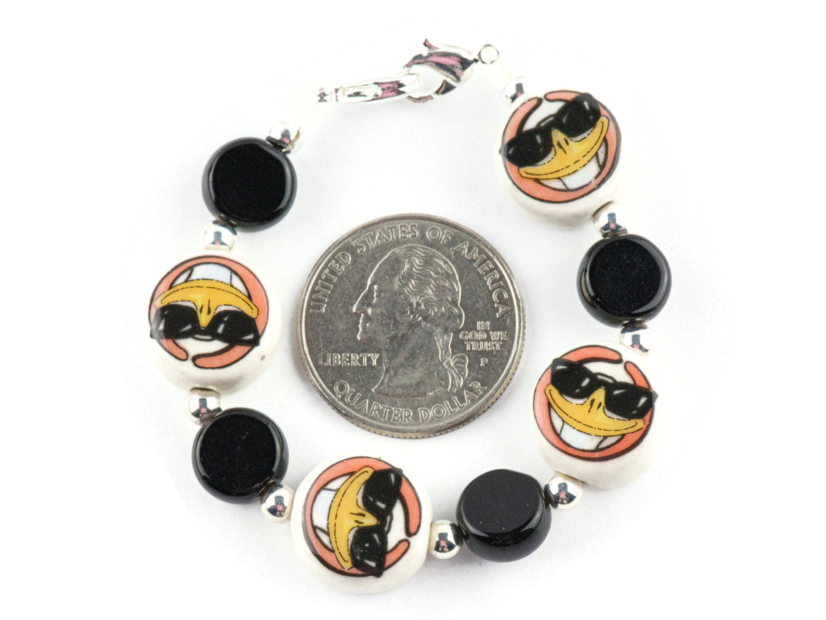 Happy Face with Sunglasses Interchangeable Stretch Beaded Watch Band • Medical ID Bracelet • Single Strand • Handmade Jewelry