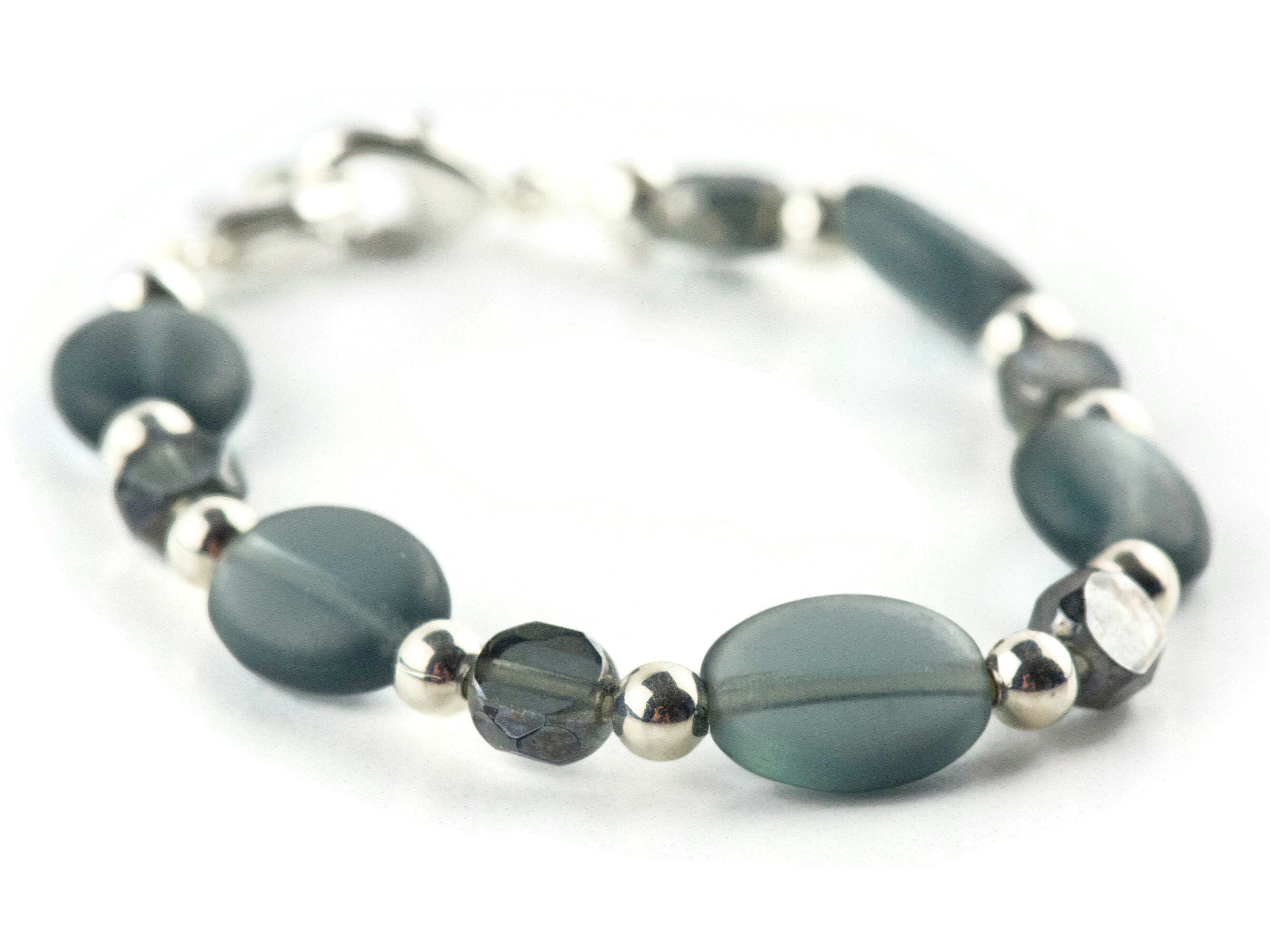 Smoky Gray Glass Interchangeable Stretch Beaded Watch Band • Medical ID Bracelet • Single Strand • Handmade Jewelry