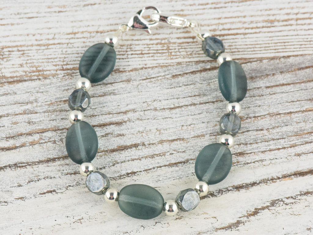 Smoky Gray Glass Interchangeable Stretch Beaded Watch Band • Medical ID Bracelet • Single Strand • Handmade Jewelry
