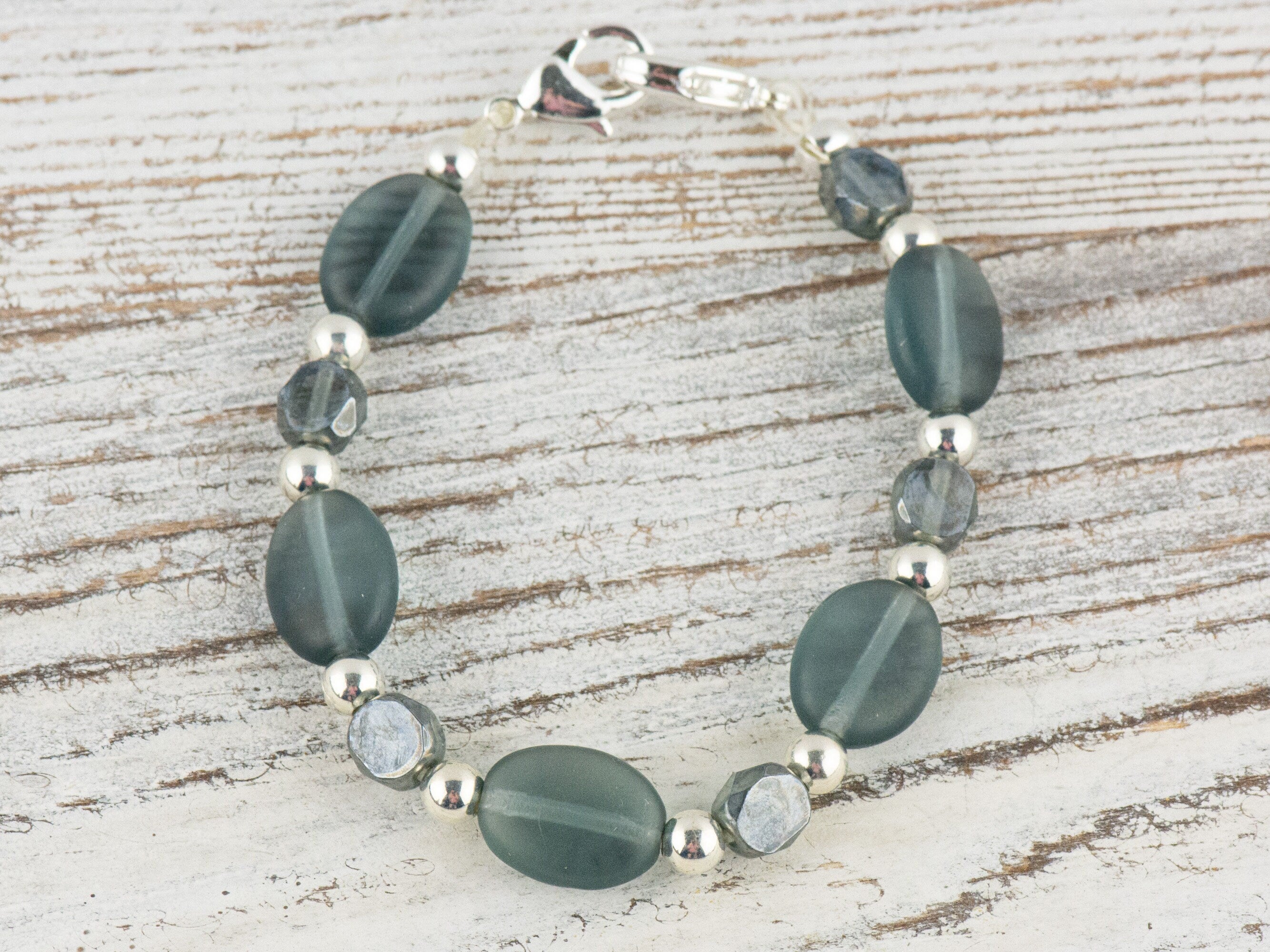 Smoky Gray Glass Interchangeable Stretch Beaded Watch Band • Medical ID Bracelet • Single Strand • Handmade Jewelry