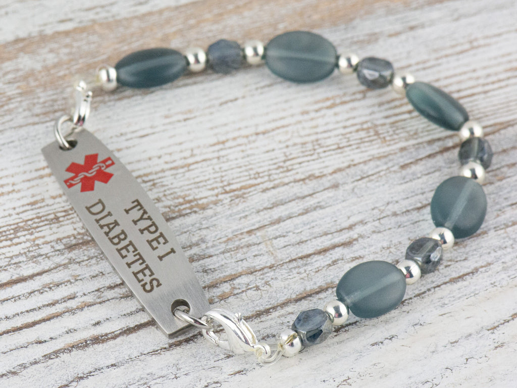 Smoky Gray Glass Interchangeable Stretch Beaded Watch Band • Medical ID Bracelet • Single Strand • Handmade Jewelry