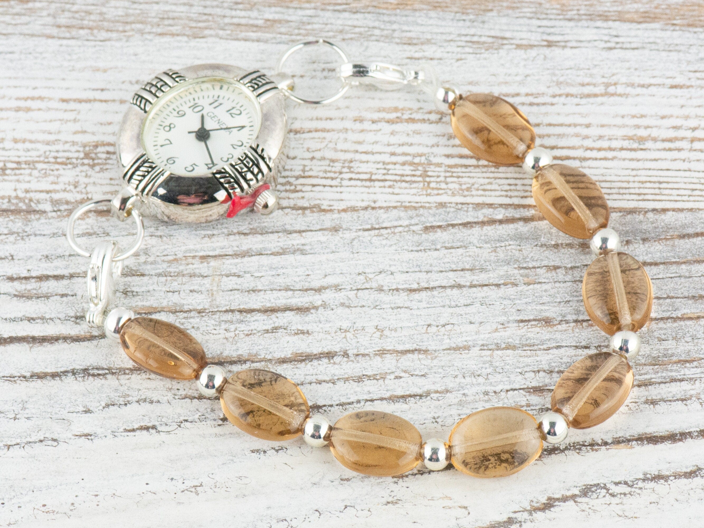 Topaz Glass Interchangeable Stretch Beaded Watch Band • Medical ID Bracelet • Single Strand • Handmade Jewelry