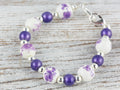 Floral Purple Ceramic and Glass Interchangeable Stretch Beaded Watch Band • Medical ID Bracelet • Single Strand • Handmade Jewelry