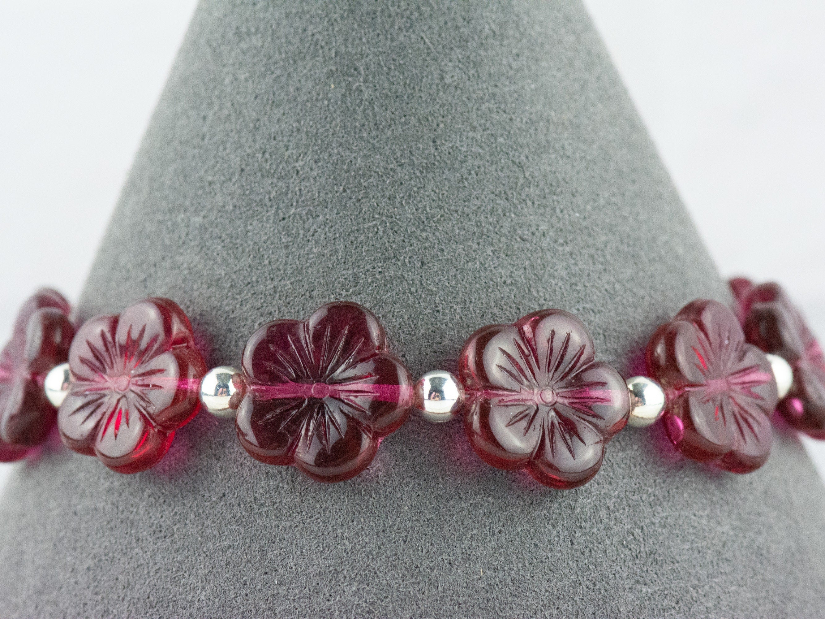 Very Berry Glass Flower Interchangeable Stretch Beaded Watch Band • Medical ID Bracelet • Single Strand • Handmade Jewelry
