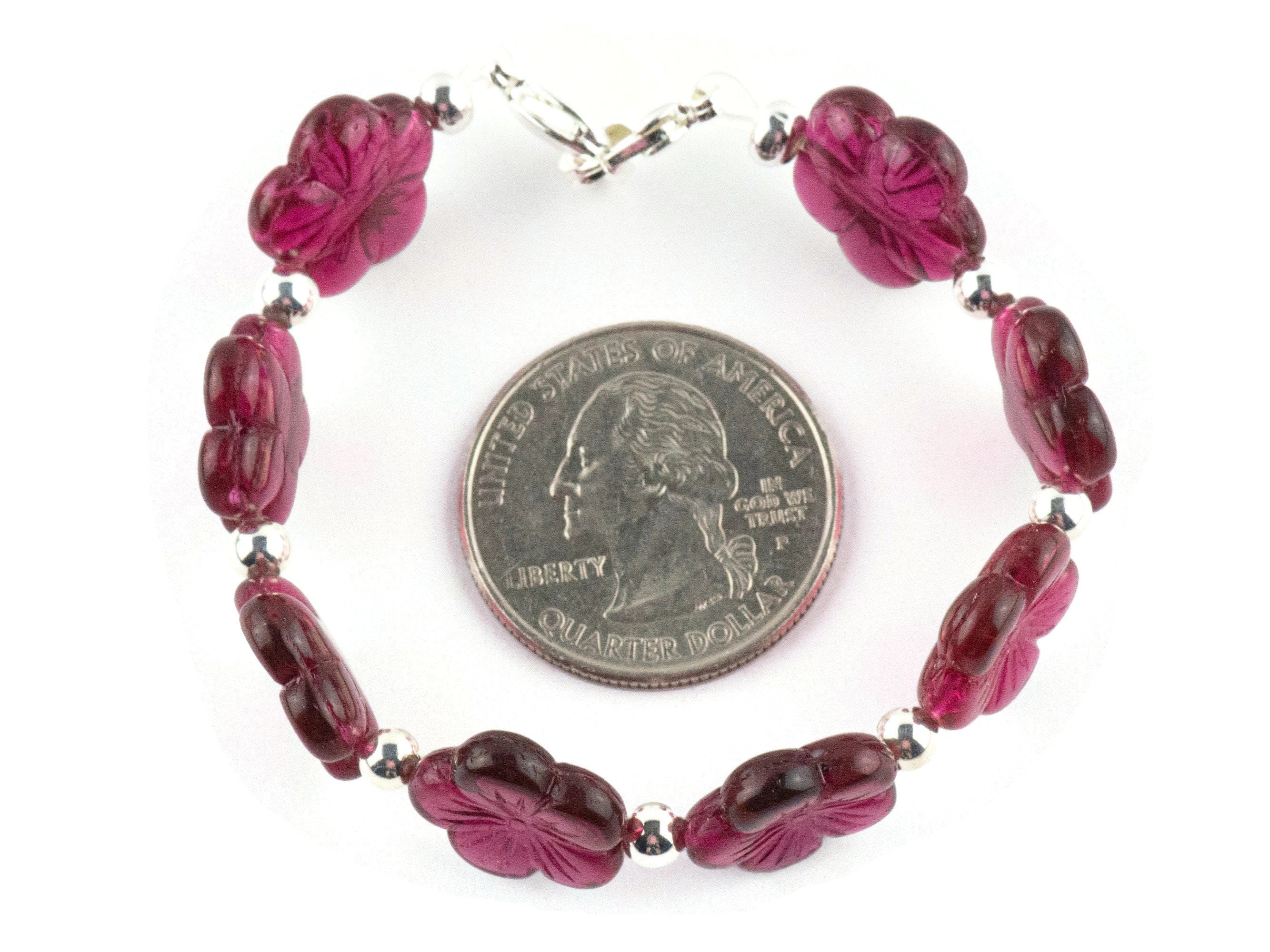 Very Berry Glass Flower Interchangeable Stretch Beaded Watch Band • Medical ID Bracelet • Single Strand • Handmade Jewelry