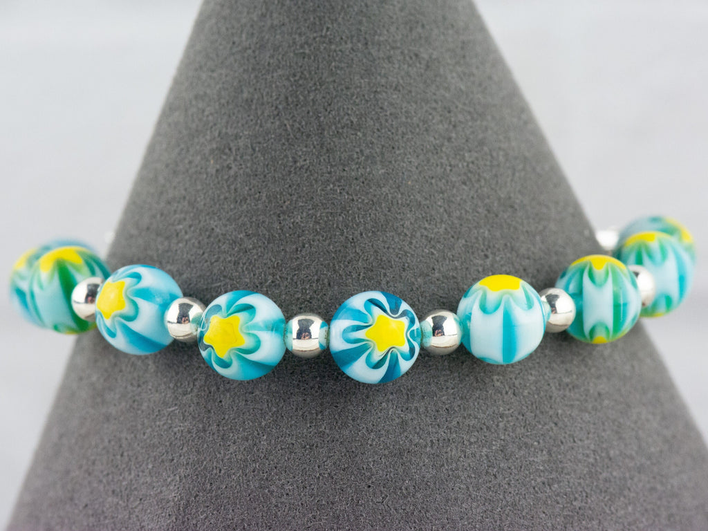Yellow Starburst Glass Interchangeable Stretch Beaded Watch Band • Medical ID Bracelet • Single Strand • Handmade Jewelry