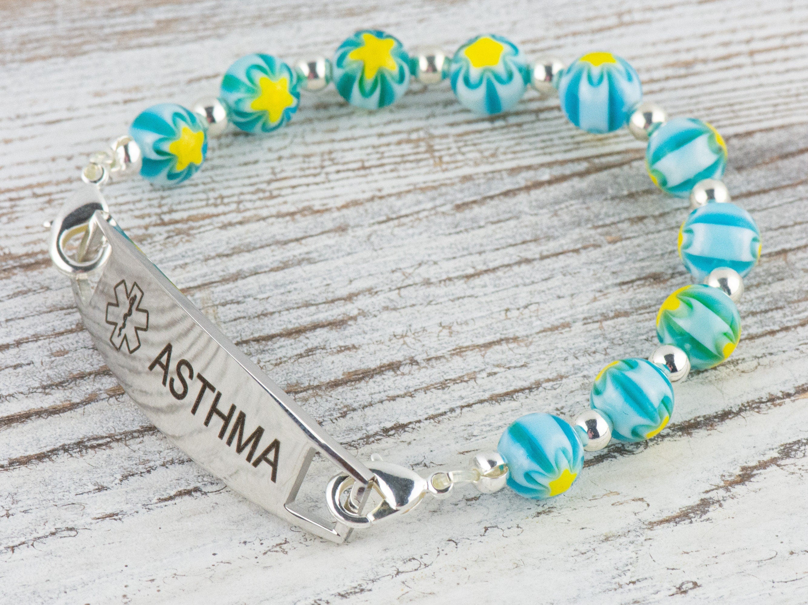 Yellow Starburst Glass Interchangeable Stretch Beaded Watch Band • Medical ID Bracelet • Single Strand • Handmade Jewelry