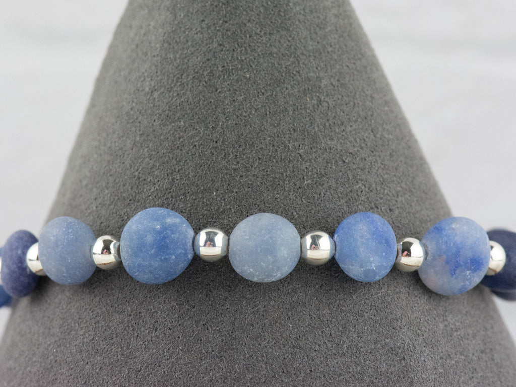 Matte Blue Sodalite Interchangeable Stretch Beaded Watch Band • Medical ID Bracelet • Single Strand • Handmade Jewelry