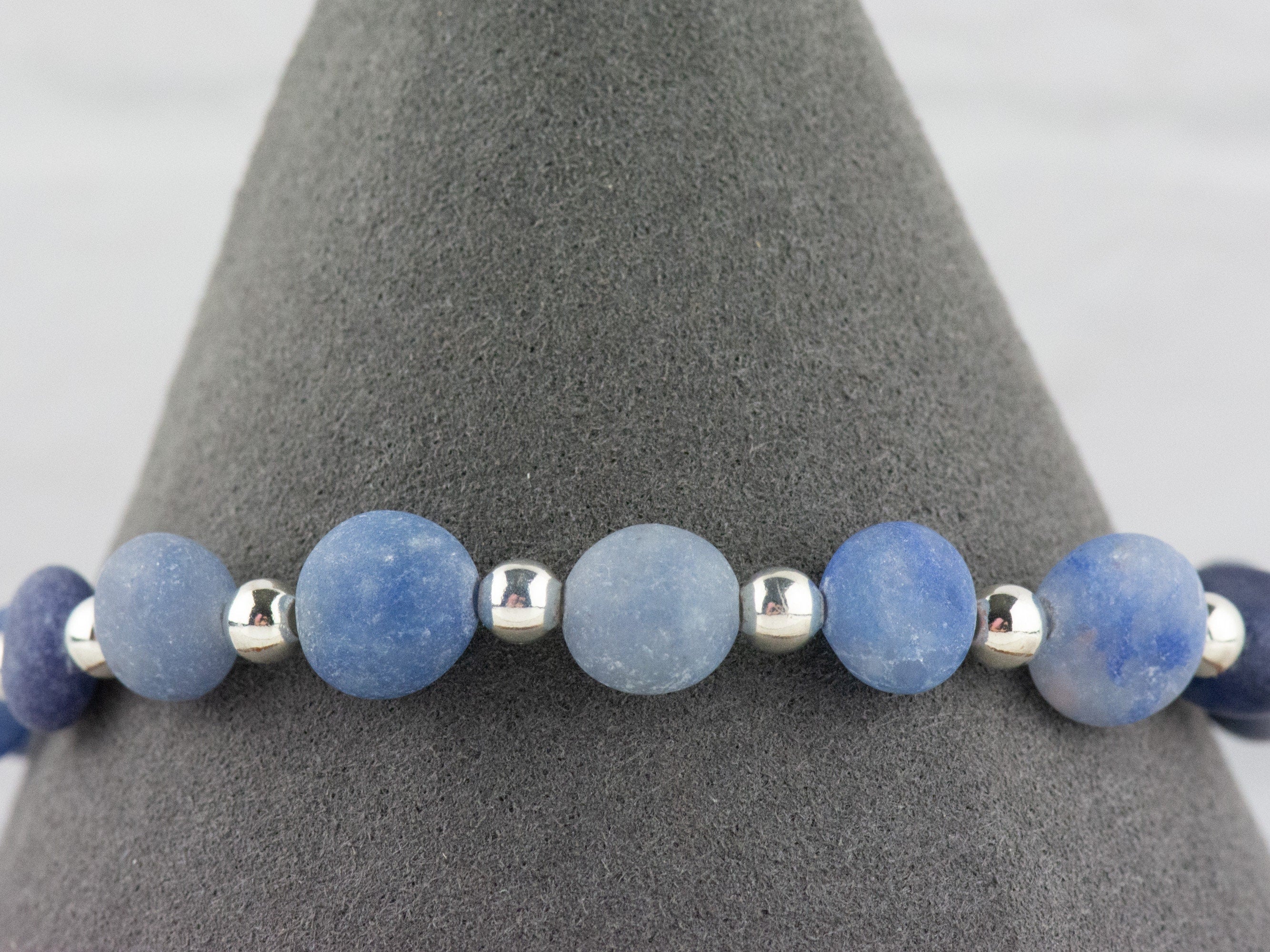Matte Blue Sodalite Interchangeable Stretch Beaded Watch Band • Medical ID Bracelet • Single Strand • Handmade Jewelry