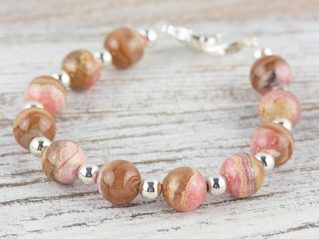 Rhodochrosite Interchangeable Stretch Beaded Watch Band • Medical ID Bracelet • Single Strand Gemstone Band • Handmade Jewelry