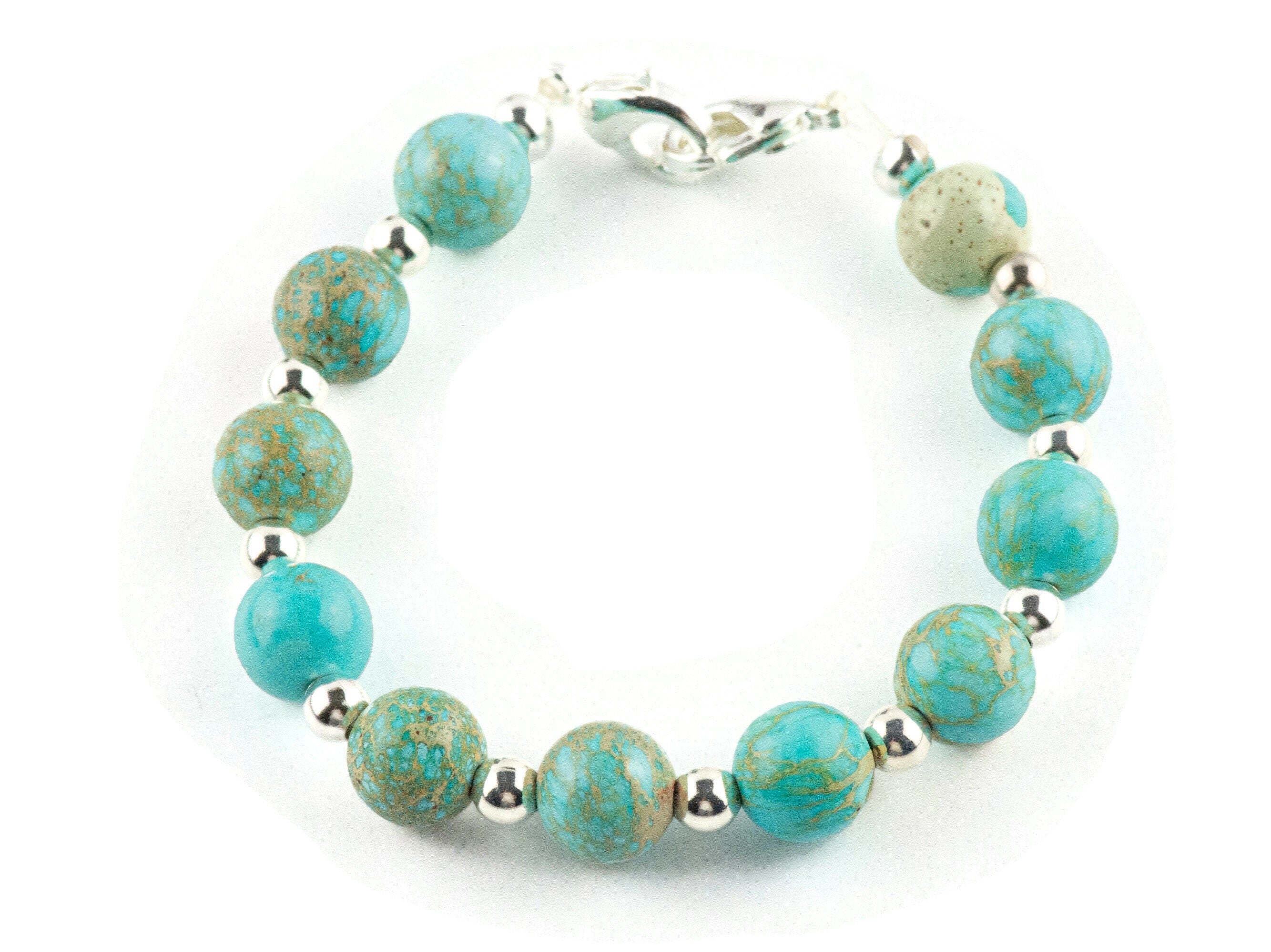 Blue Imperial Jasper Interchangeable Stretch Beaded Watch Band • Medical ID Bracelet • Single Strand • Handmade Jewelry