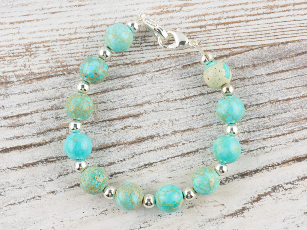 Blue Imperial Jasper Interchangeable Stretch Beaded Watch Band • Medical ID Bracelet • Single Strand • Handmade Jewelry
