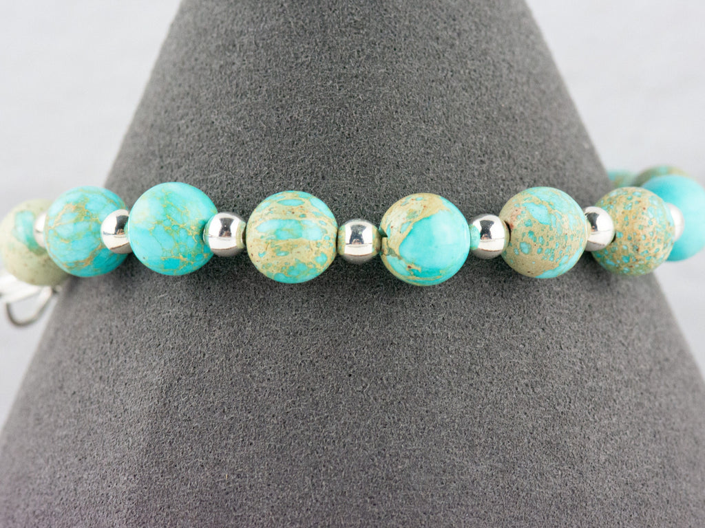 Blue Imperial Jasper Interchangeable Stretch Beaded Watch Band • Medical ID Bracelet • Single Strand • Handmade Jewelry