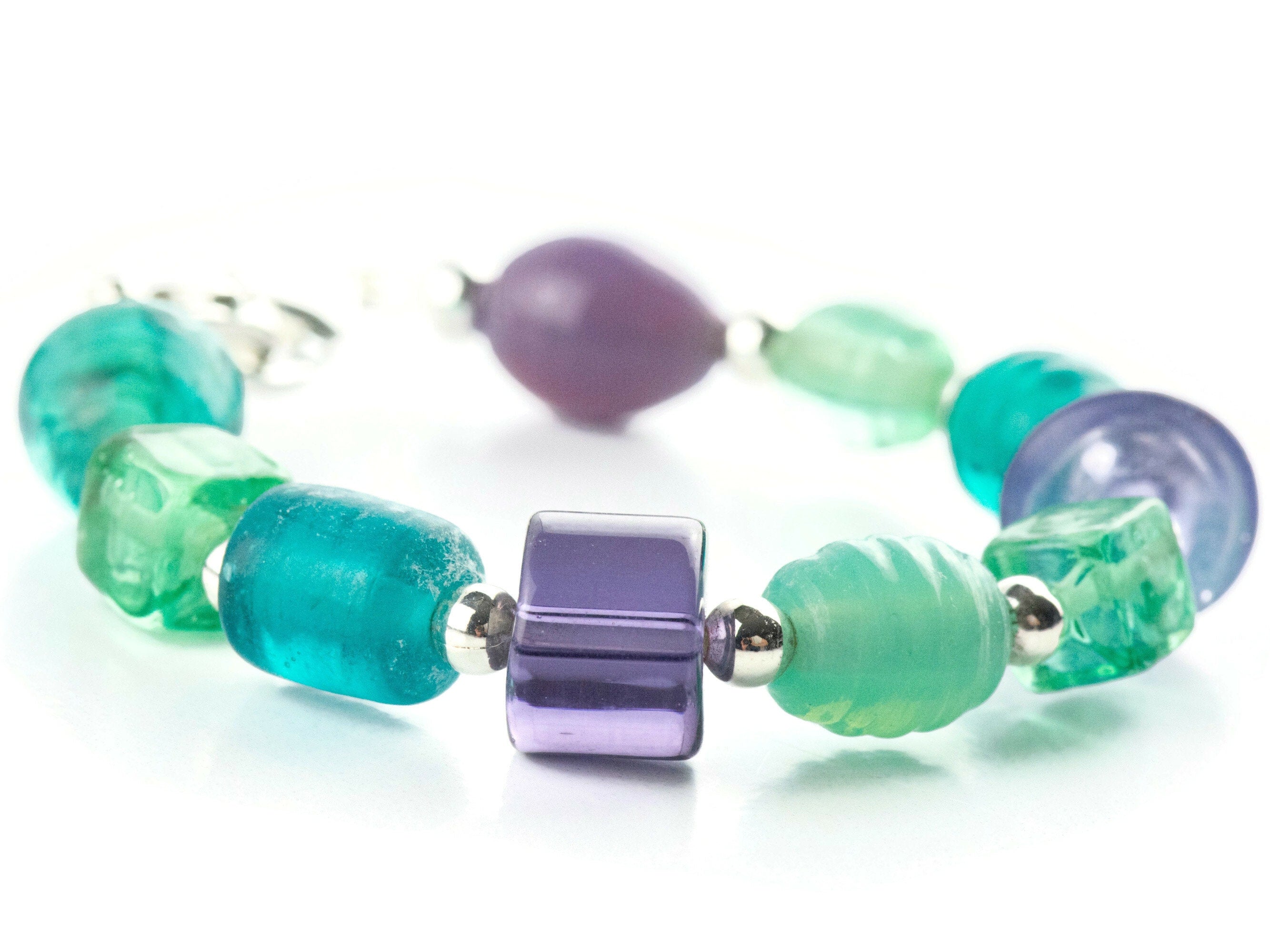 Blue and Purple Mix Interchangeable Stretch Beaded Watch Band • Medical ID Bracelet • Single Strand • Handmade Jewelry