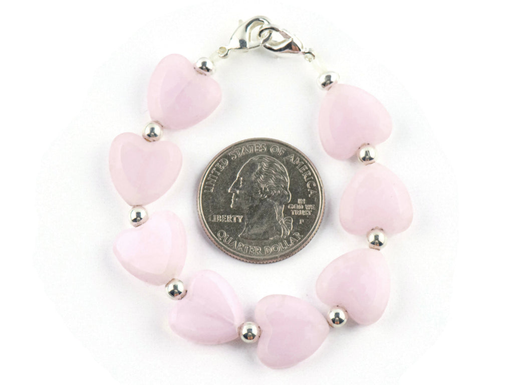 Pink Hearts Interchangeable Stretch Beaded Watch Band • Medical ID Bracelet • Single Strand • Handmade Jewelry