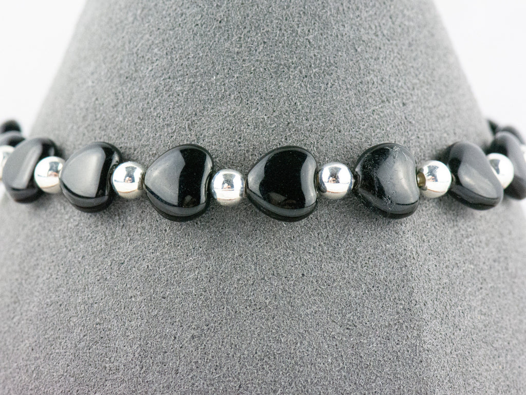 Little Black Hearts Interchangeable Stretch Beaded Watch Band • Medical ID Bracelet • Single Strand • Handmade Jewelry