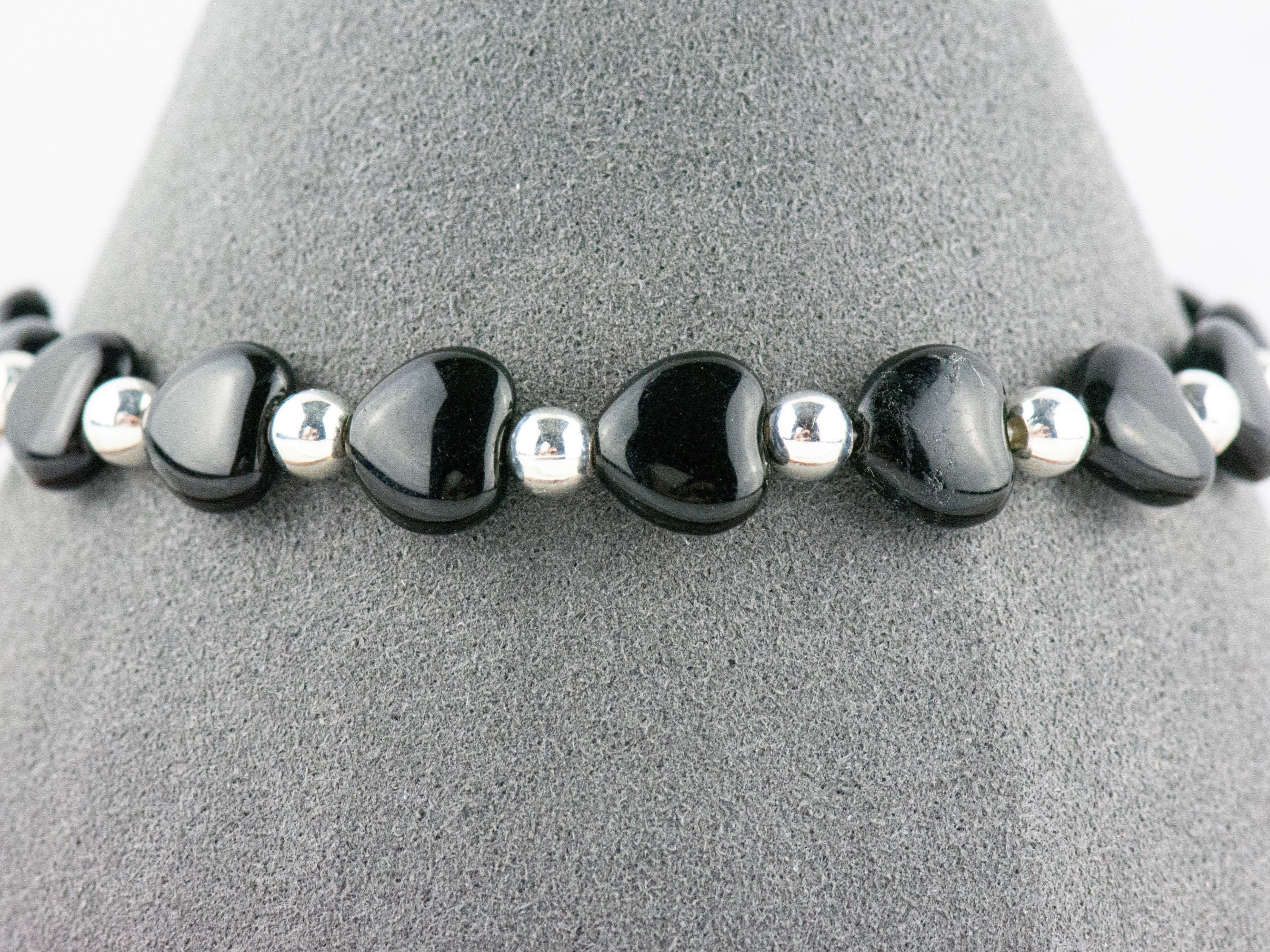 Little Black Hearts Interchangeable Stretch Beaded Watch Band • Medical ID Bracelet • Single Strand • Handmade Jewelry