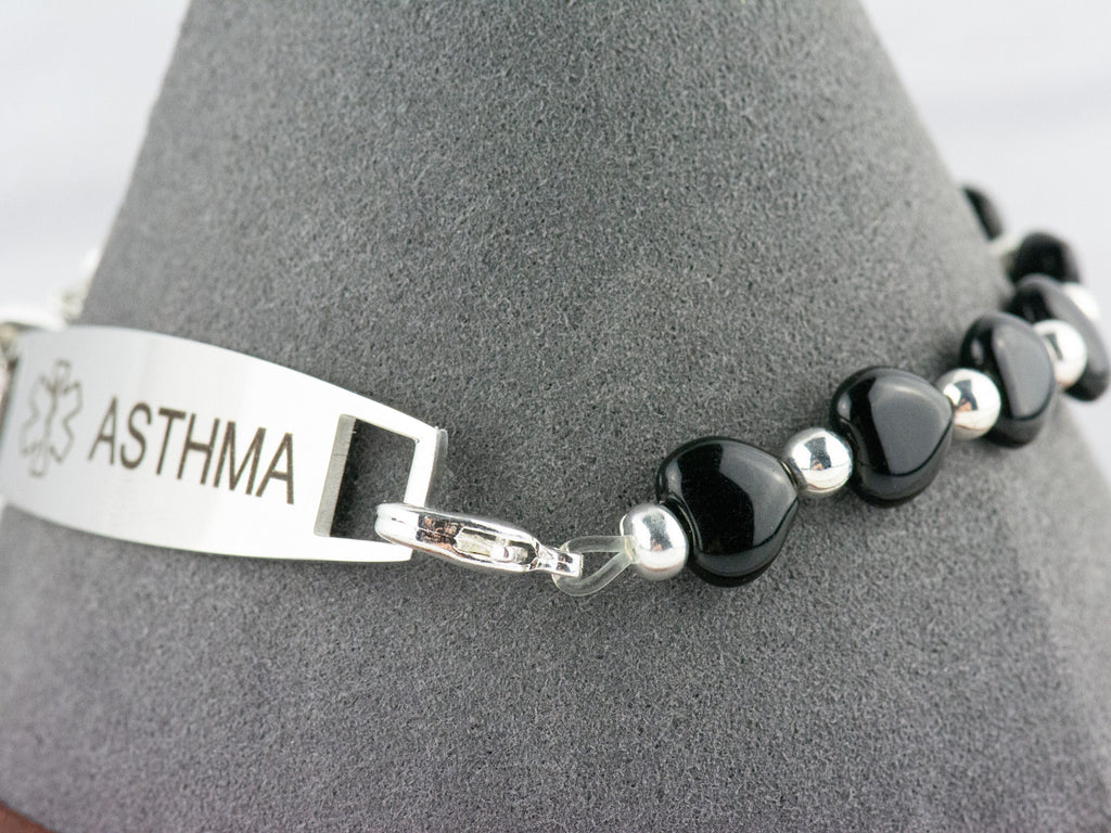 Little Black Hearts Interchangeable Stretch Beaded Watch Band • Medical ID Bracelet • Single Strand • Handmade Jewelry
