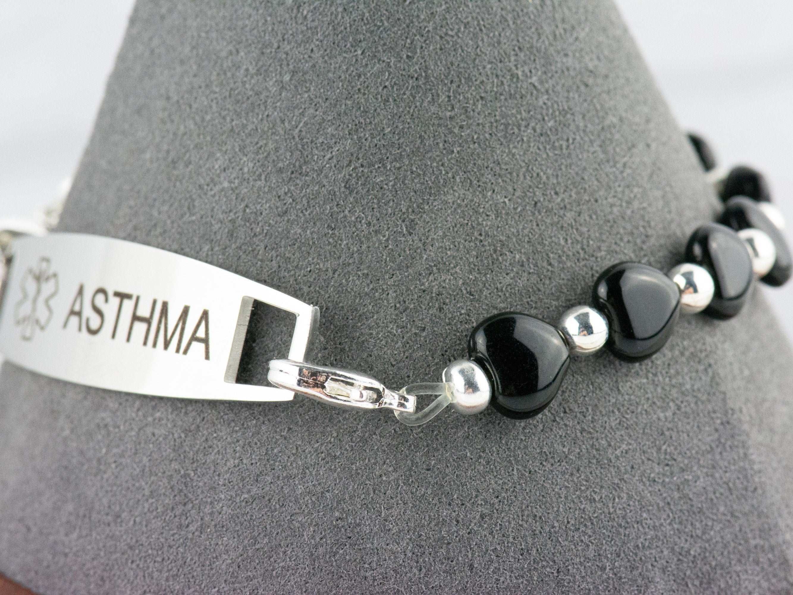 Little Black Hearts Interchangeable Stretch Beaded Watch Band • Medical ID Bracelet • Single Strand • Handmade Jewelry